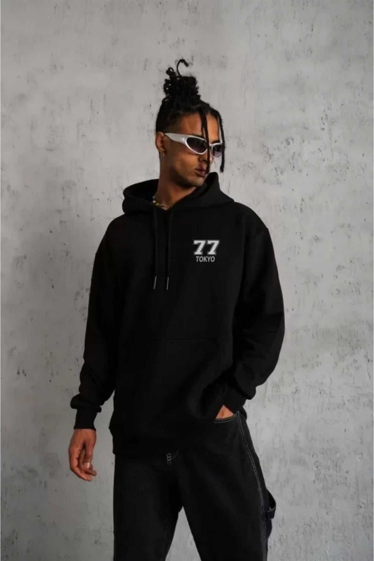 MODA Unisex Kapşonlu Baskılı weetshirt iyah