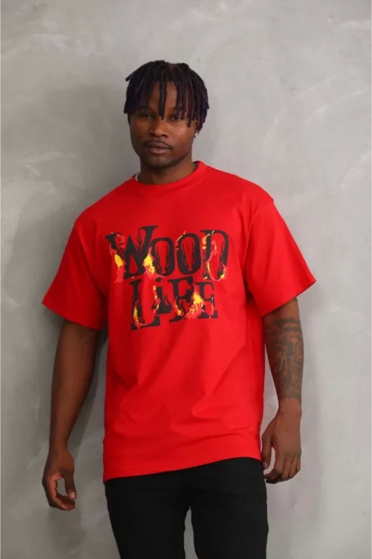 MODA Unisex Baskılı Oversize Thirt Kırmızı
