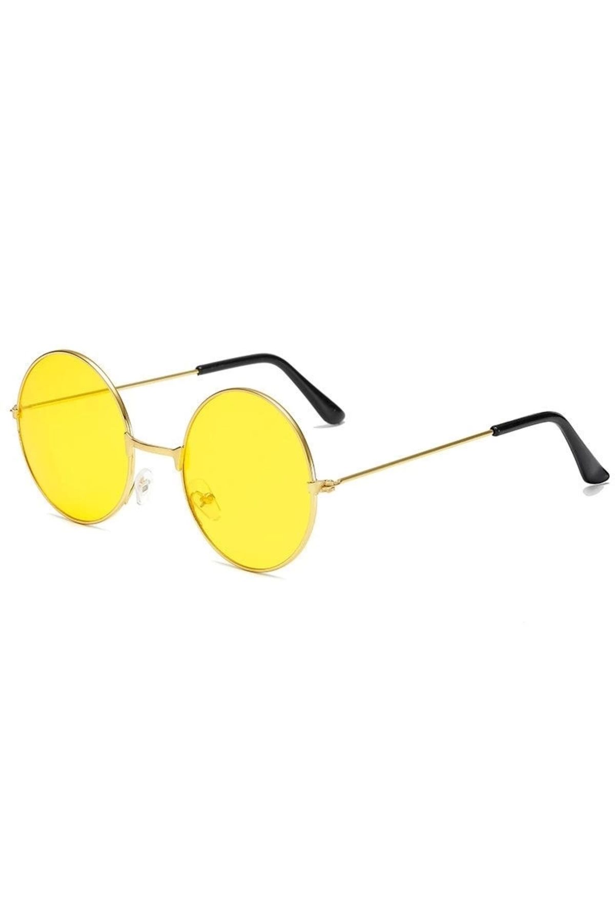 ShopNova Yulak Cam John Lennon Tarzı Hippi Gold Çerçeveli Sarı Gözlük