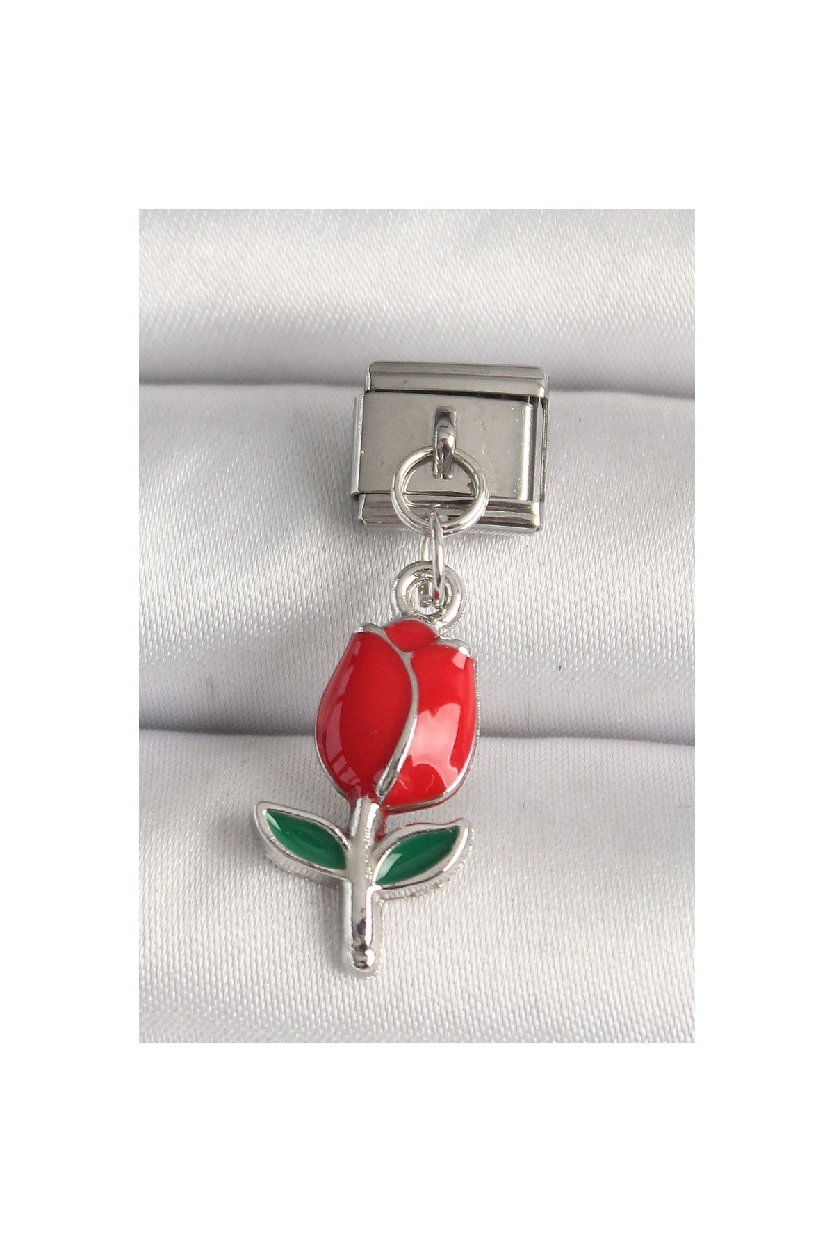 maarketim 316l Çelik Gümüş Renk Kırmızı Gül Model Nomination Charm