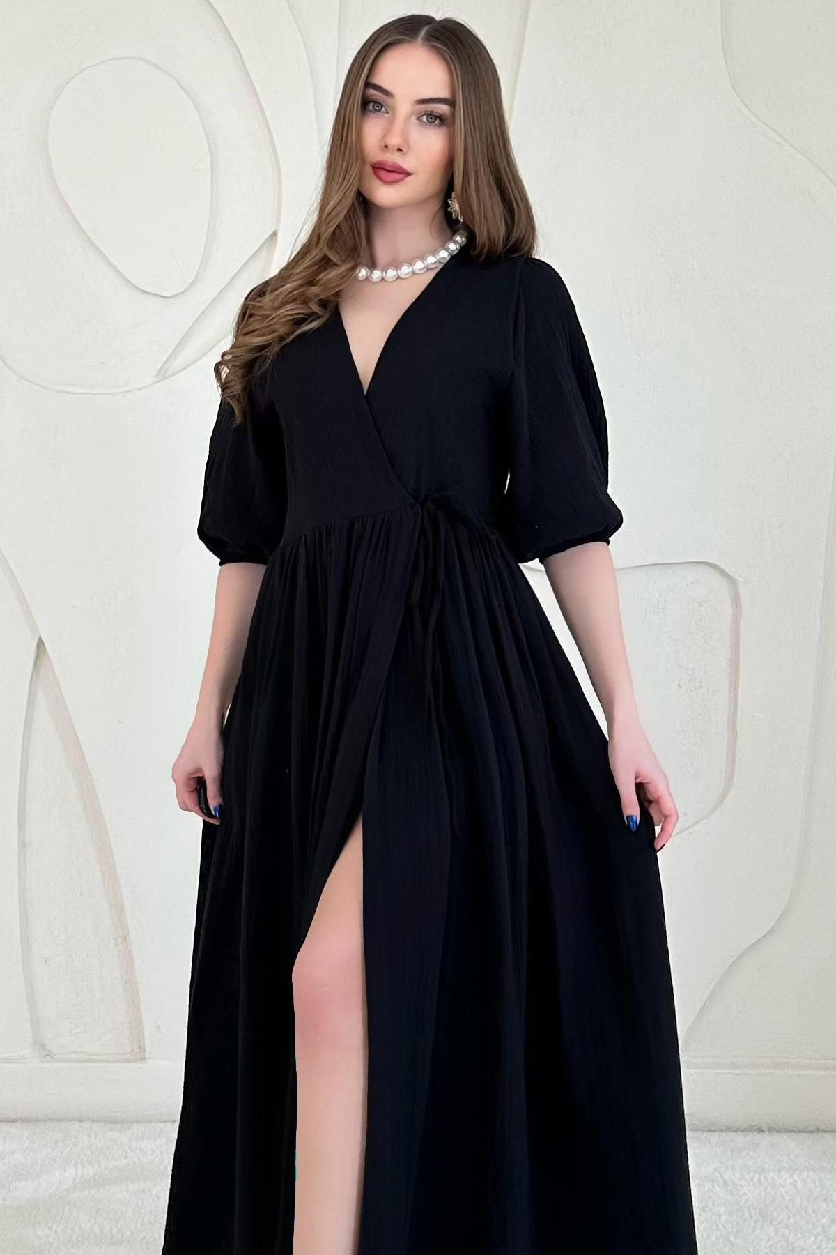 Elbee Fashion Woman Bağlama Detaylı Müslin Elbise