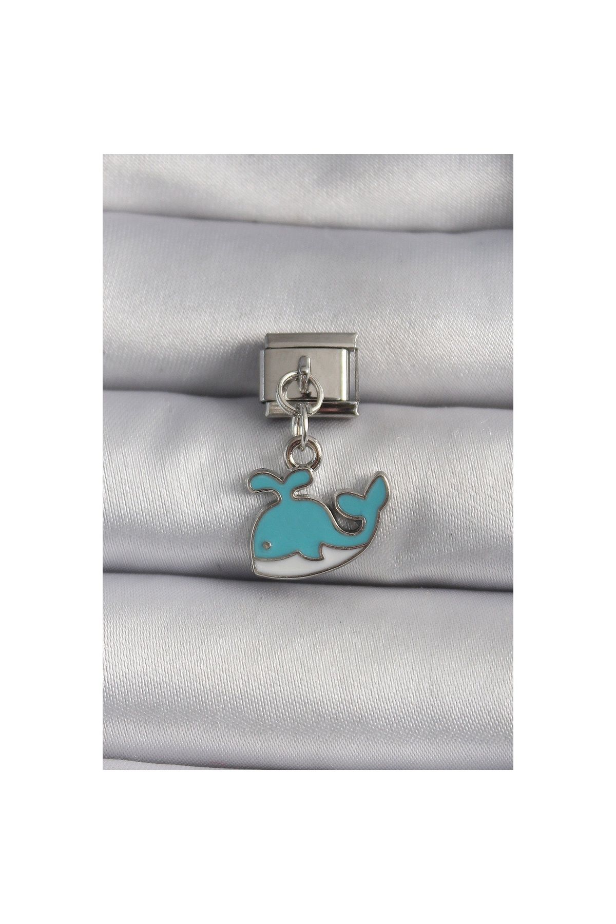 maarketim 316L Çelik Gümüş Renk Sallantı Mavi Balina Model Nomination Charm