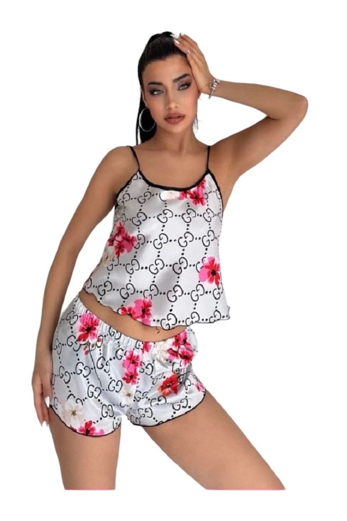Moda Şahsenem Victoria Secret 7021 Kısa Saten İkili Şort Taakım