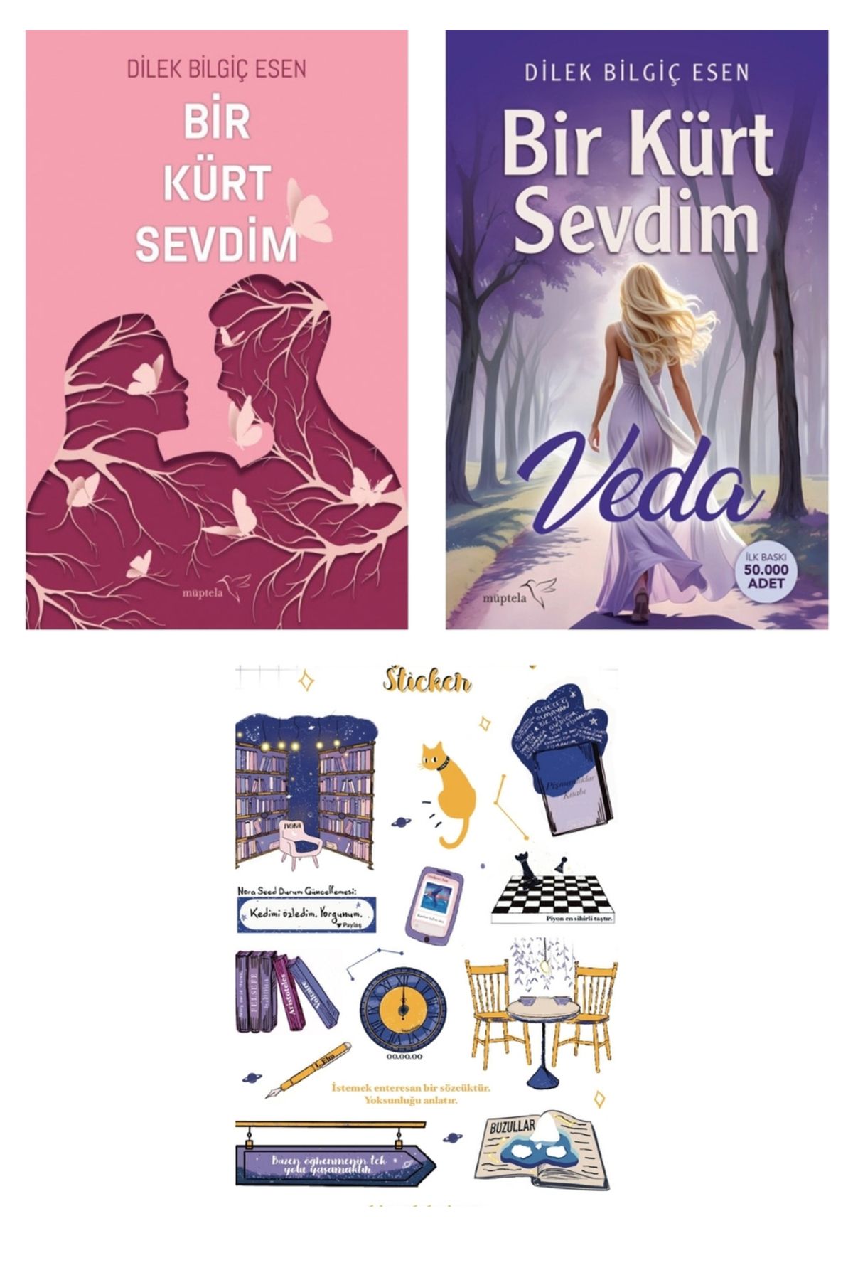Müptela Yayınları Dilek Bilgiç Esen 2 Kitap Set - Bir Kürt Sevdim - Bir Kürt Sevdim Veda Sticker Hediyeli