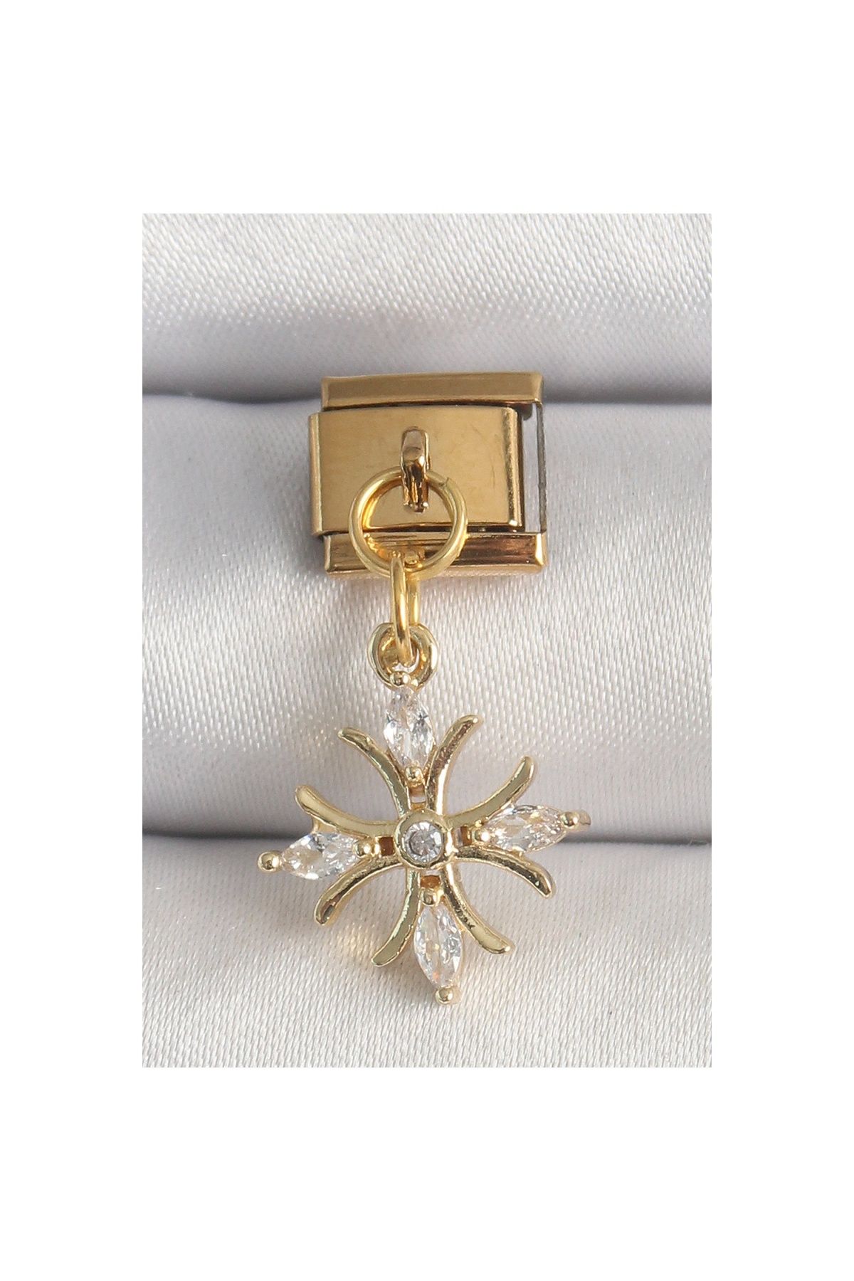 maarketim 316L Çelik Gold Renk Sallantı Zirkon Taşlı Kar Tanesi Model Nomination Charm