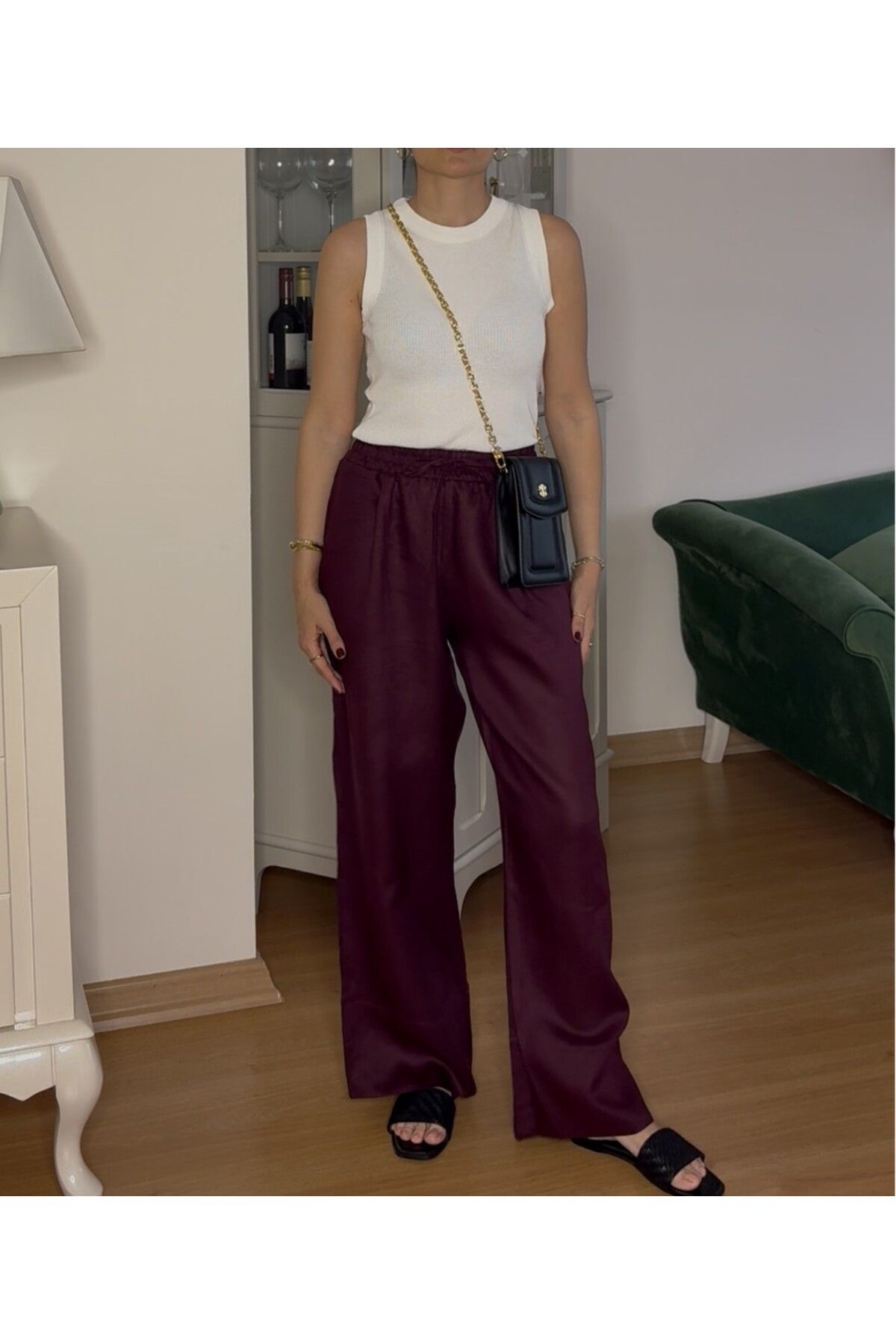 saze butik Keten Bordo Pantolon
