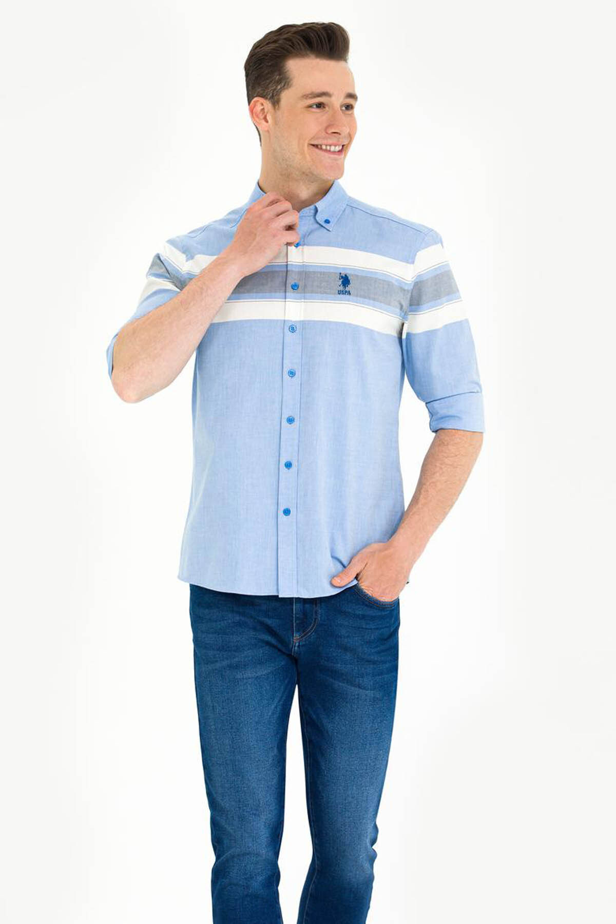 U.S. Polo Assn. Rıbaro Saks Erkek Gömlek 1584026 — آبی