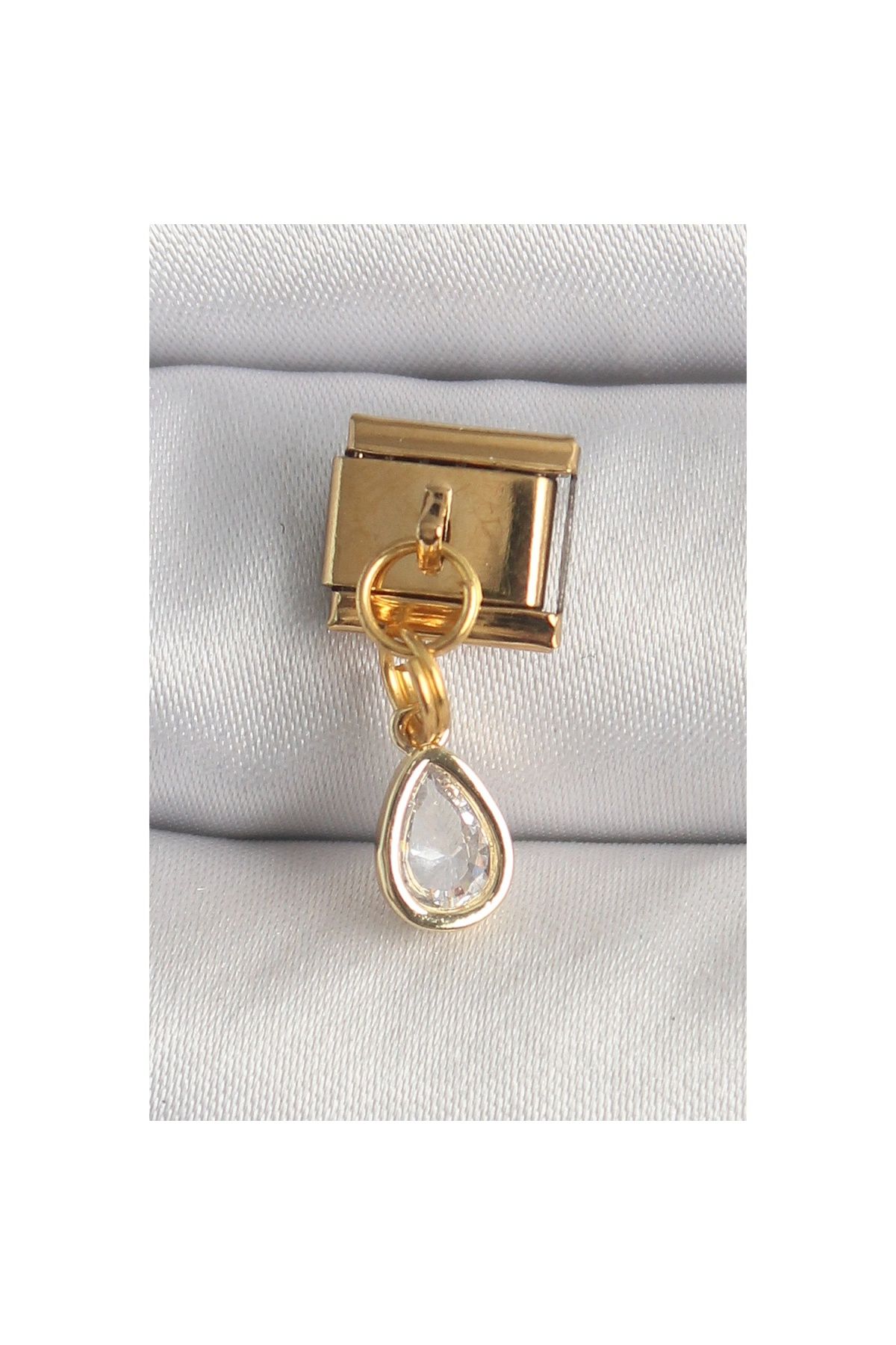 maarketim 316L Çelik Gold Renk Sallantı Damla Zirkon Taşlı Nomination Charm