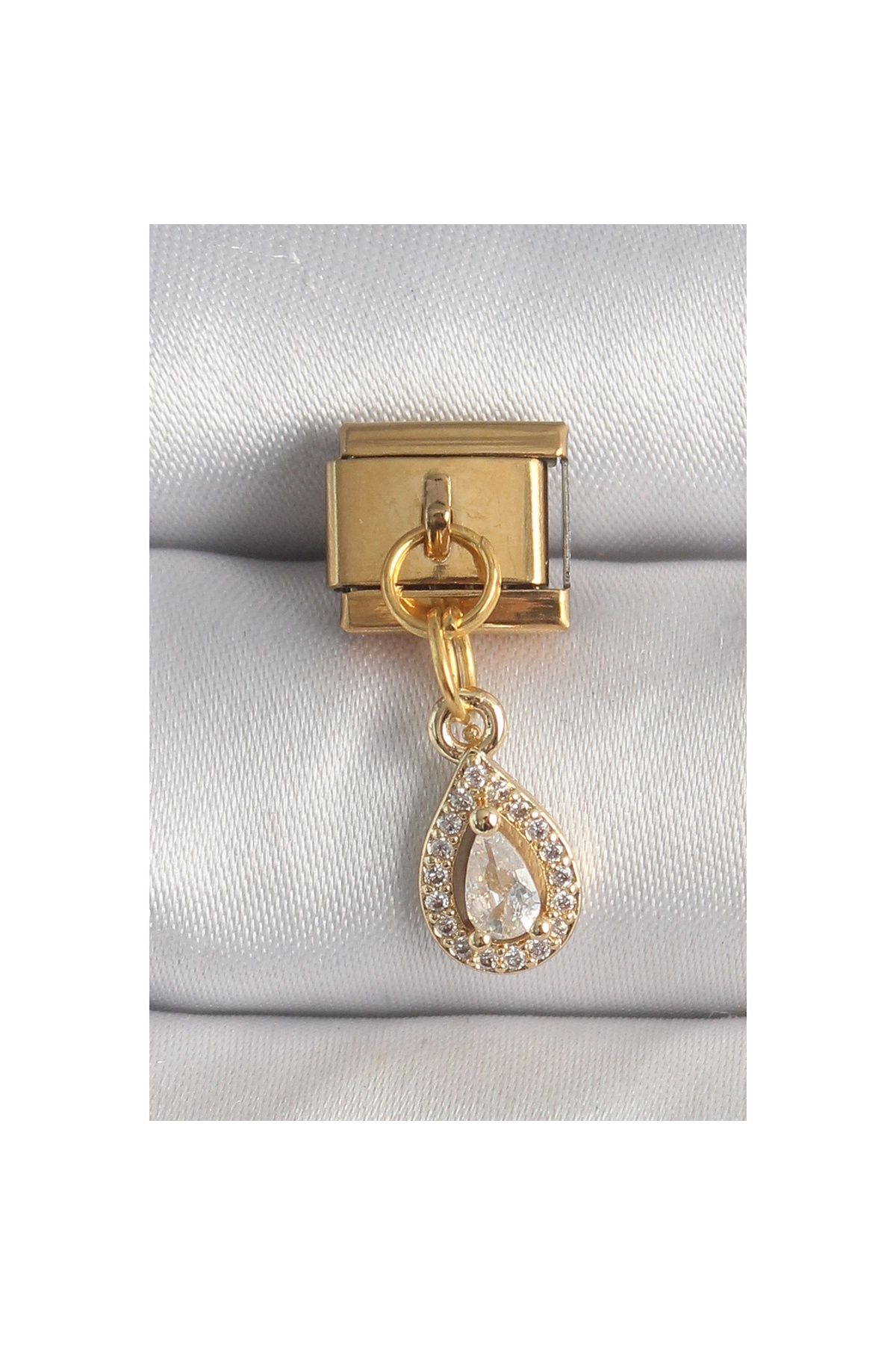 maarketim 316L Çelik Gold Renk Sallantı Damla Zirkon Taşlı Nomination Charm