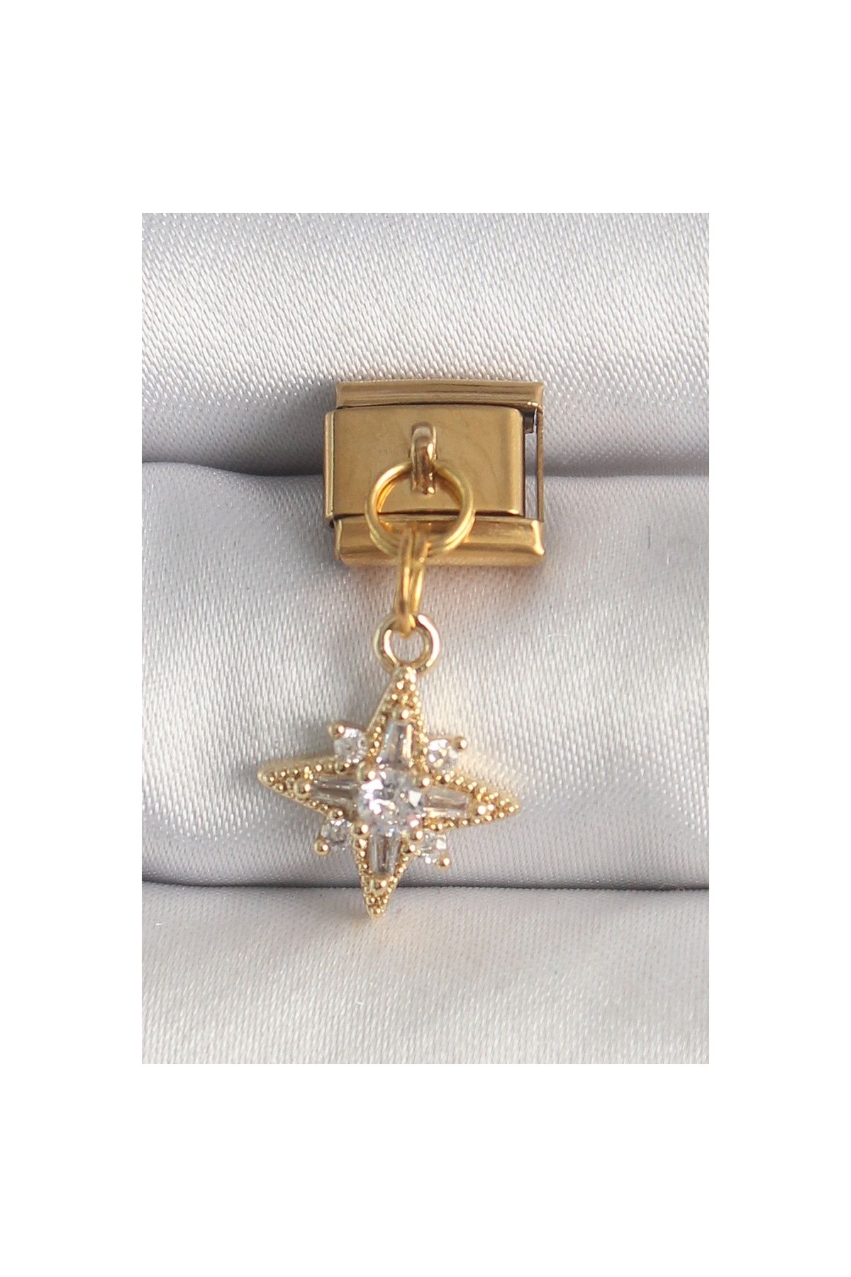 maarketim 316L Çelik Gold Renk Sallantı Zirkon Taşlı Kutup Yıldız Model Nomination Charm