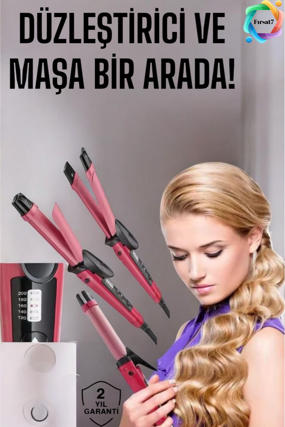 Fırsat7 2in1 Saç Şekillendirici Düzleştirici Ve Maşa İkisi Bir Arada Isı Ayarlı Düzleştirici & Maşa