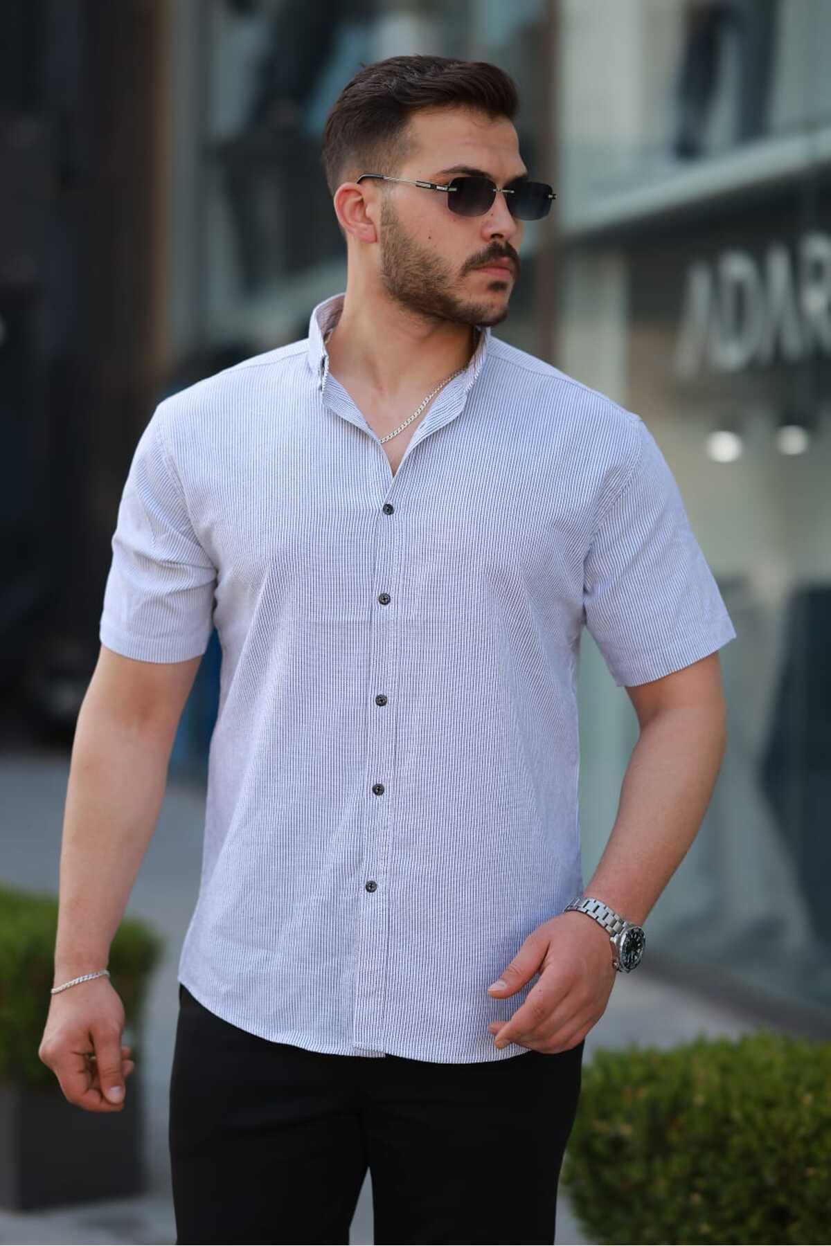 MODA Kısa Kol Çizgili Siyah/Beyaz Gömlek