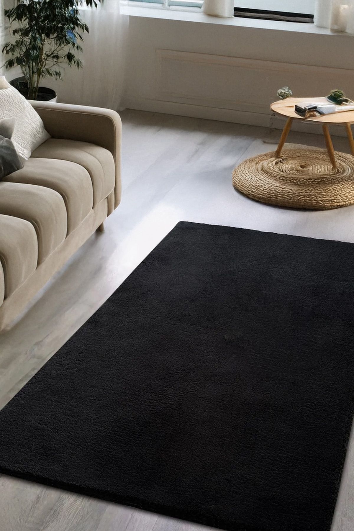 Sereserpe Yumuşak Modern Peluş Kaymaz Salon Oturma Çocuk Yatak Odası Mutfak Antre SİYAH