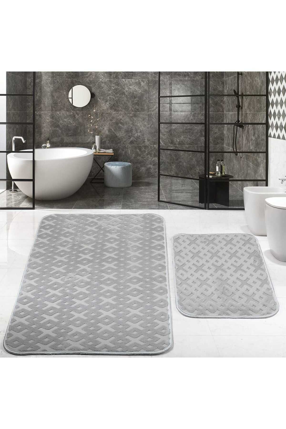 Zoe Home Kaymaz Tabanlı Lüx Banyo Paspası - Su Emici 2'li Set, Yıkanabilir 100x60 cm ve 60x40 cm