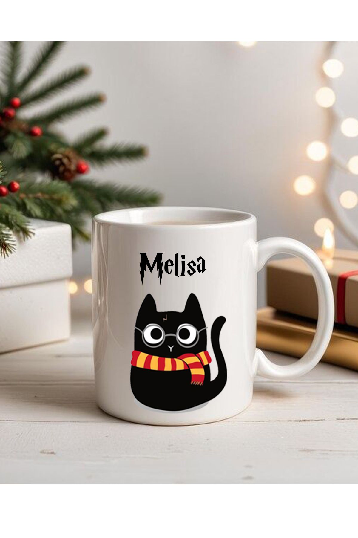 Cups Art Kişiye Özel İsimli Harry Potter Siyah Kedi Baskılı 1. Kalite Porselen Kupa Bardak