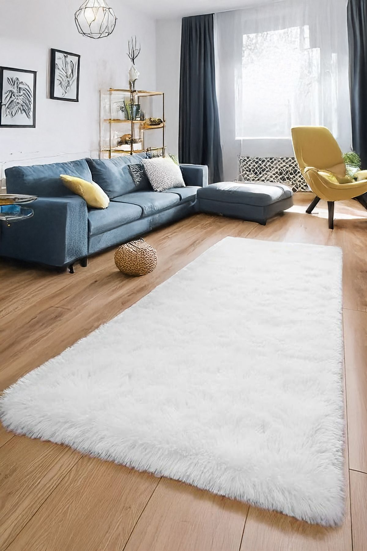 Sereserpe Yumuşak Modern Peluş Kaymaz Salon Oturma Çocuk Yatak Odası Mutfak Antre BEYAZ
