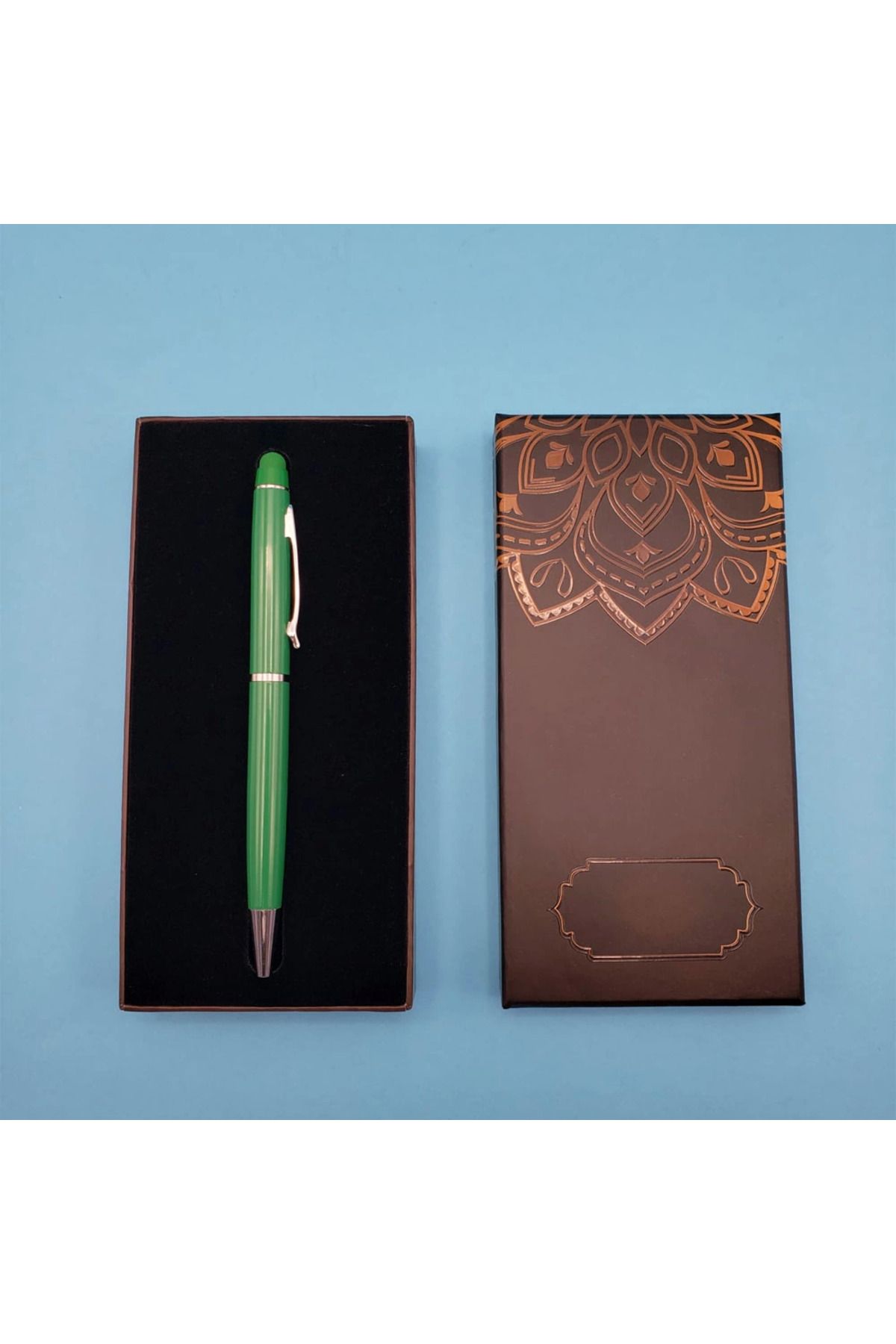 costurera Mandala Desenli Kutulu Yeşil Touchpen Tükenmez Kalem