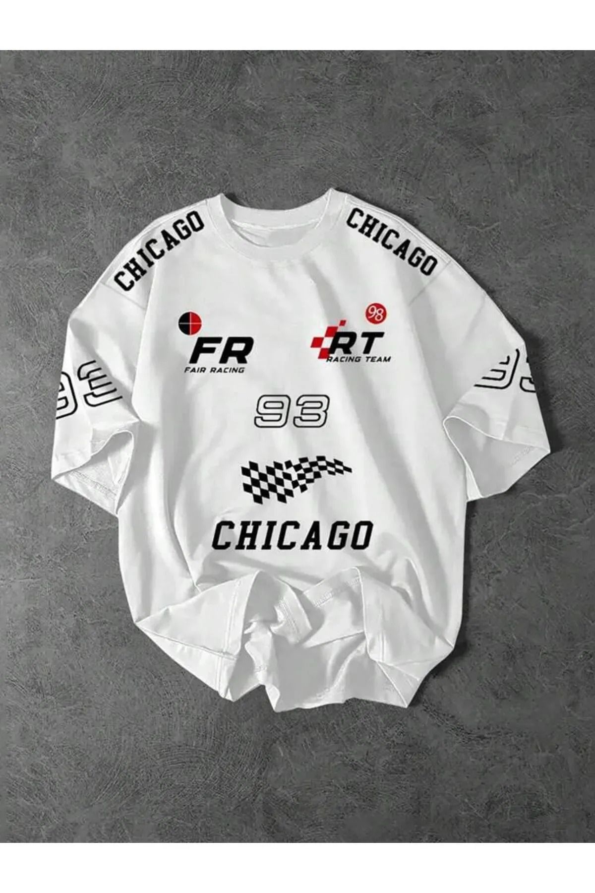 Racıng Unisex Fair Racing Chicago Baskılı Oversize %100 Pamuk T-Shirt