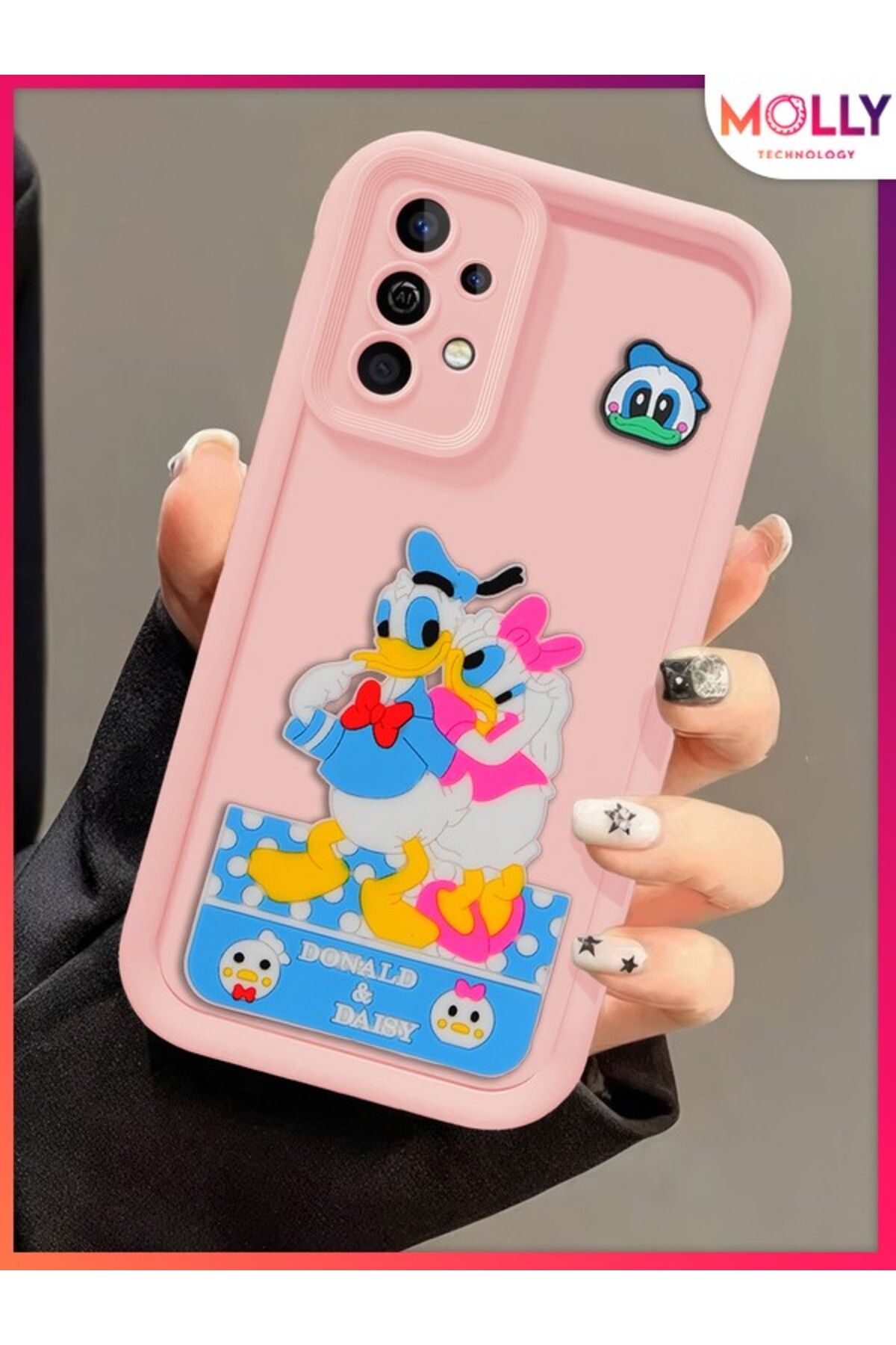 Molly Samsung Galaxy A32 İçin Kum Pembesi Kenarları Kalın 3d Kabartmalı Donald Daisy Silikon Kılıf