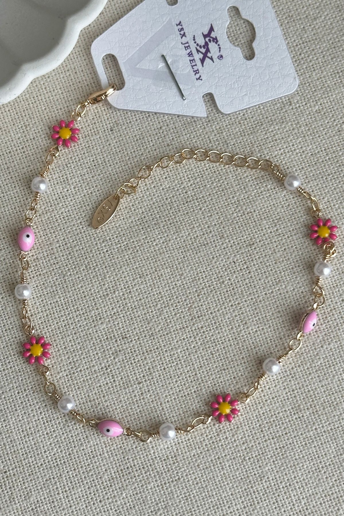 Modacaprea Caprea Pirinç 22 cm+ 5 cm Kırmızı Çiçekli Halhal Kararmaz Kadın Renkli Halhal