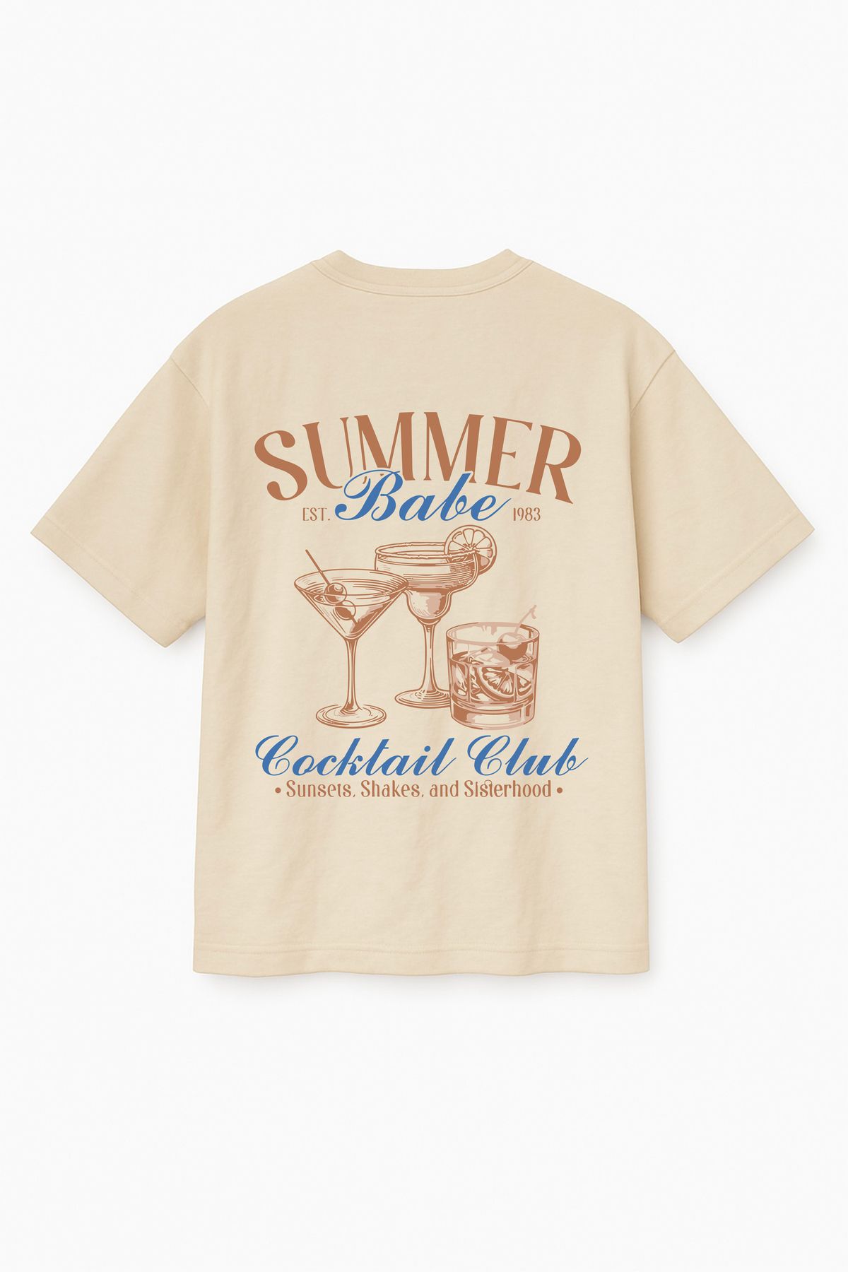 Altair Tr Bej Renk Oversize Summer Coctail Club Kokteyl Baskılı Unisex Tişört T-Shirt