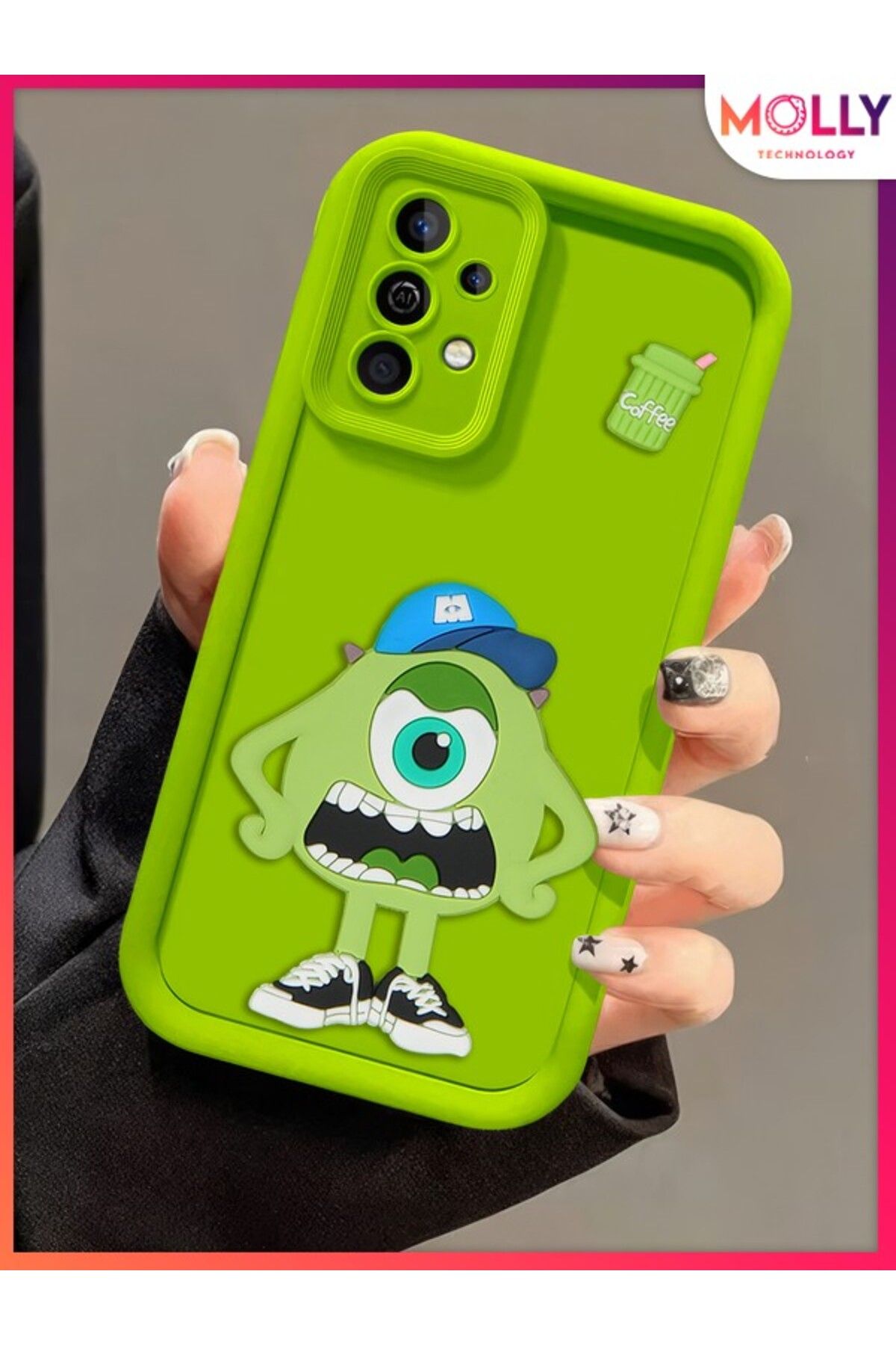 Molly Samsung Galaxy A32 İçin Yeşil Kenarları Kalın 3d Kabartmalı Sevimli Canavar Mike Silikon Kılıf