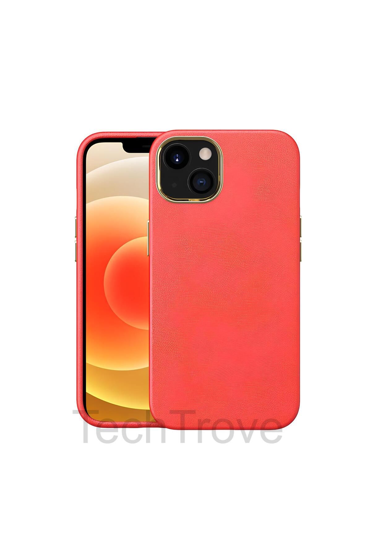 TechTrove Apple iPhone 13 Kılıf Deri Tasarım Kamera Koruma Çıkıntılı Elde Kaymaz Soft Kapak