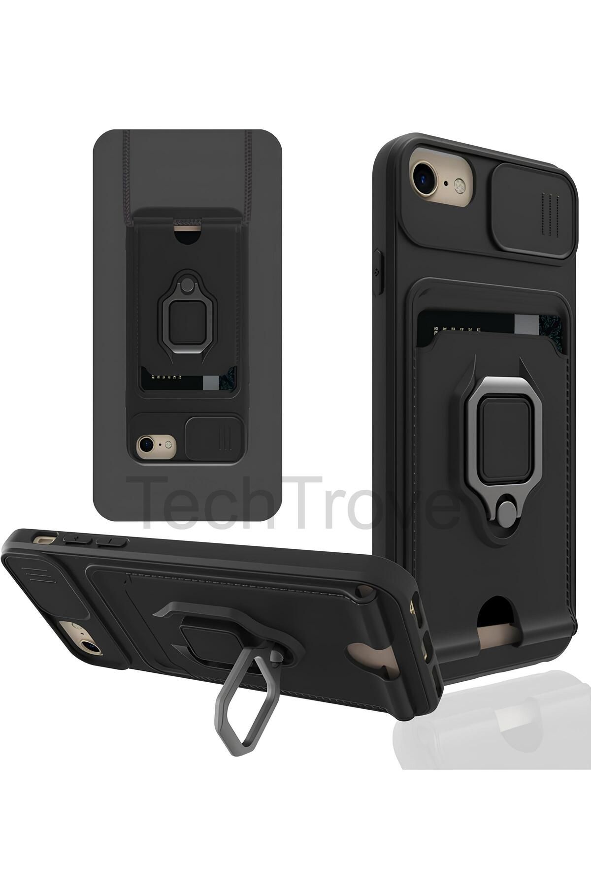 TechTrove iPhone 6 Kılıf Kamera Koruma Sürgülü Kartvizitli Kartlıklı Standlı İpli Renkli Kapak