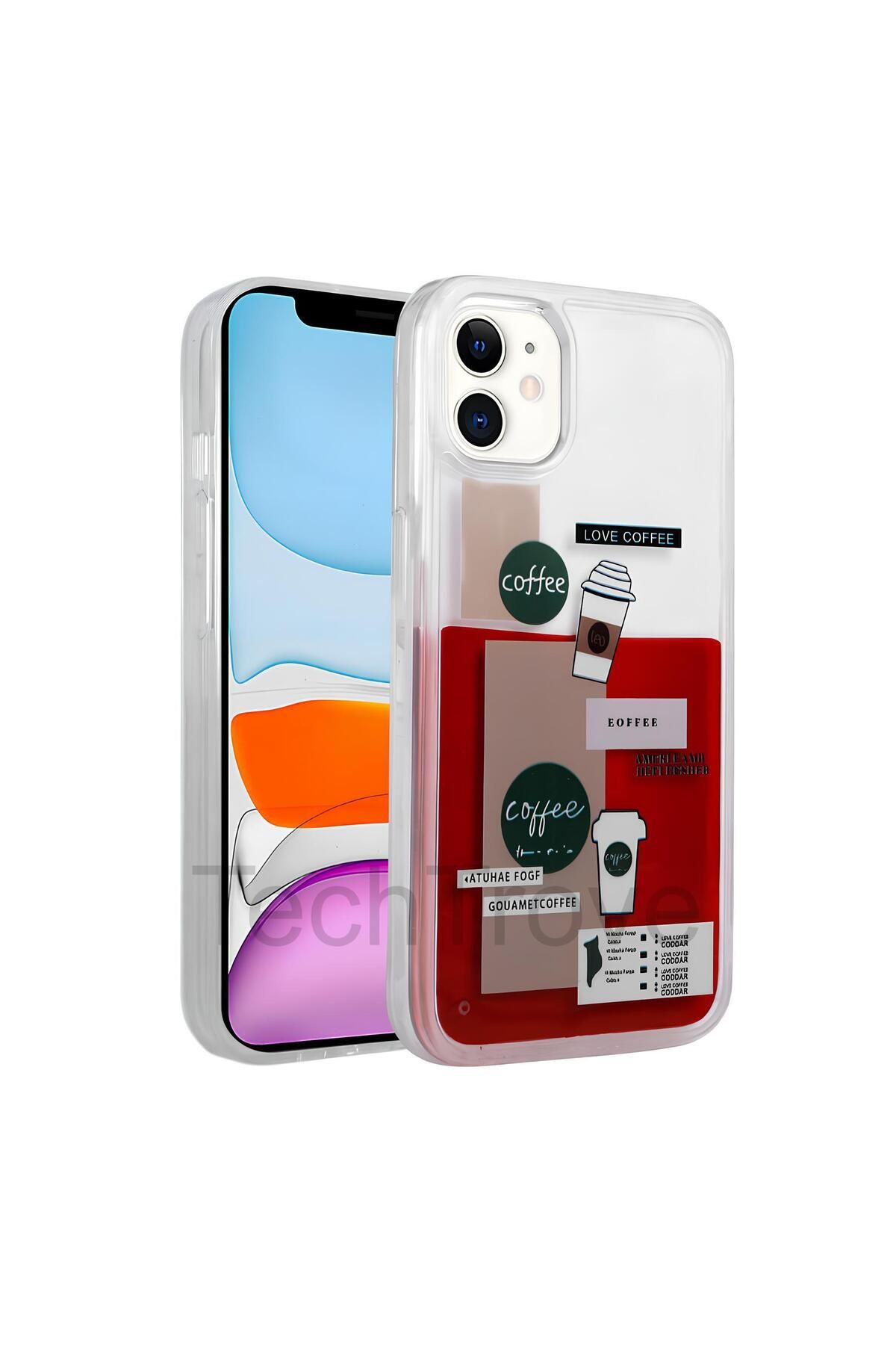 TechTrove Apple iPhone 12 Kılıf Desenli Tasarım Sıvılı Coffee Tasarım Kapak