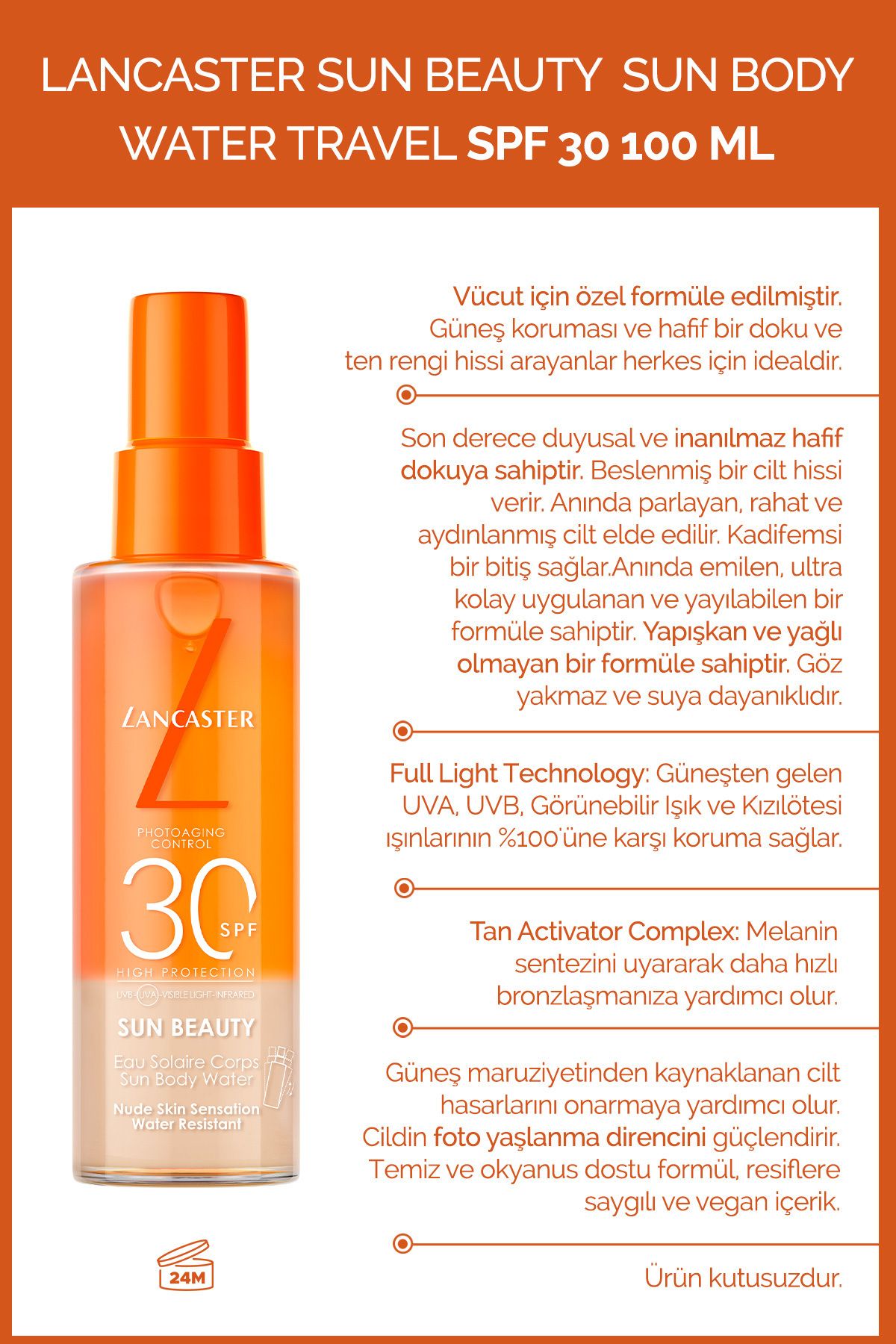 Lancaster Sağlıklı ve Genç Bir Cilt Görünümü İçin Koruyucu Su SPF30 100 ML