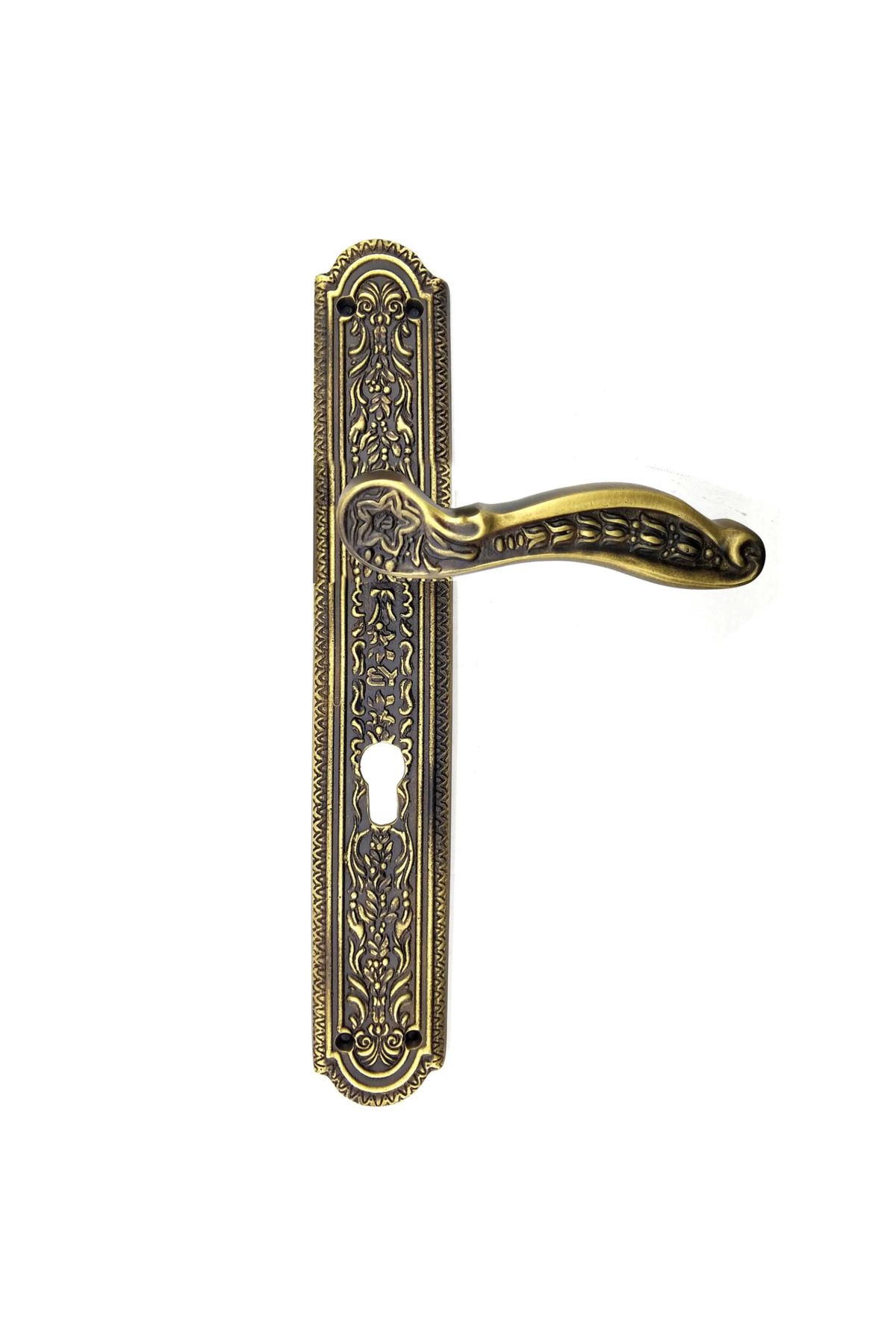 Esrion Antika Tarz Dekoratif Pirinç Ulu Model Desenli Yale, Dış Kapı Kolu - 354x57 Mm, Antik