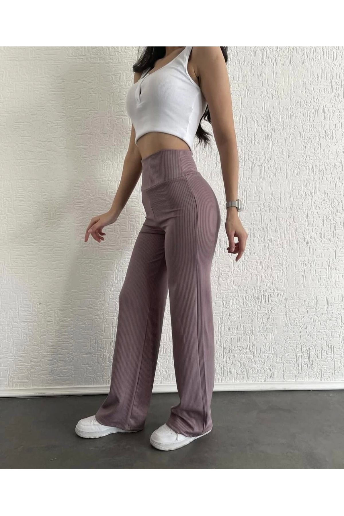 OurStyles fitilli palazzo pantolon sütlükahve