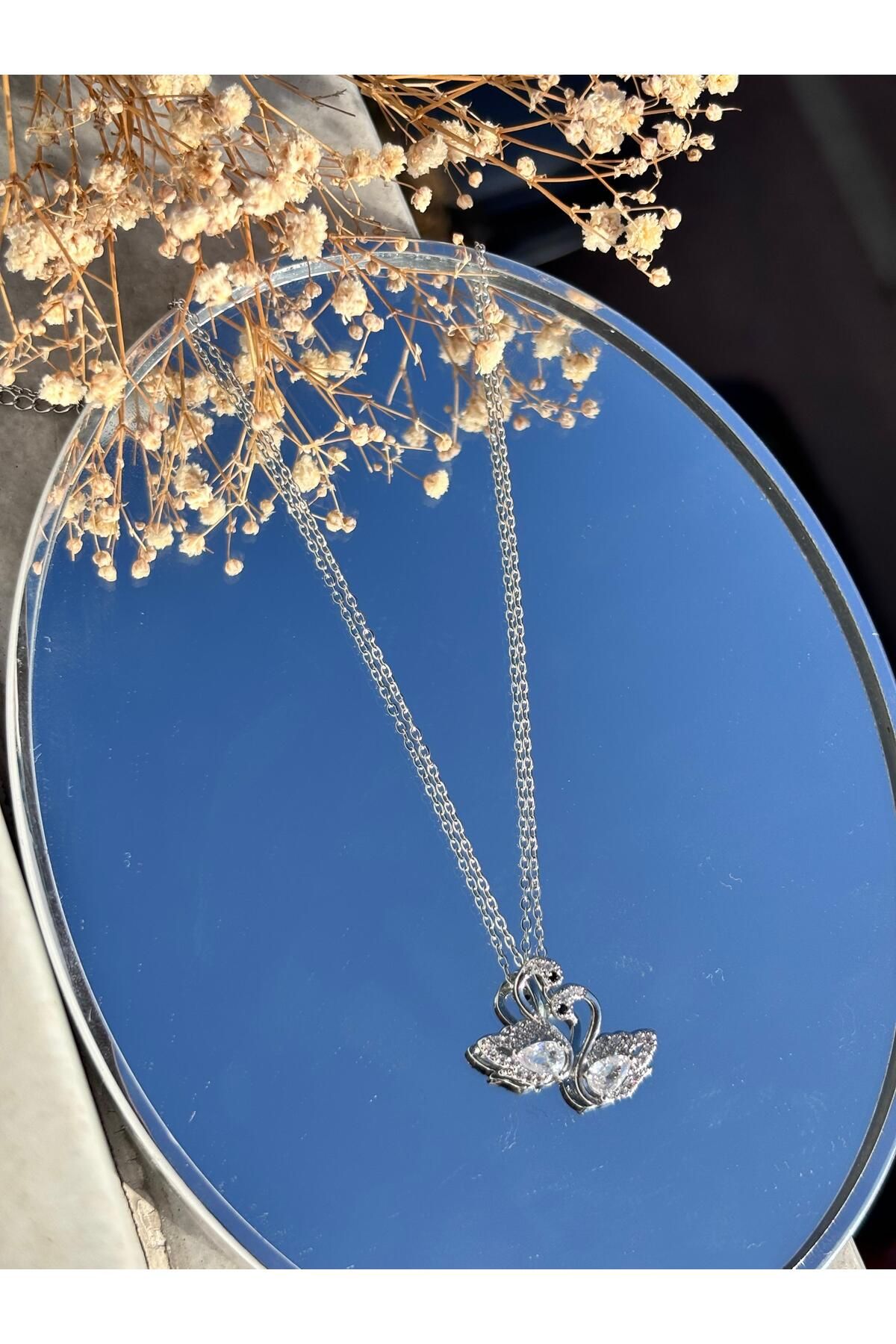 Bellamy Jewelry Kristal Taşlı Kuğu Kolye - Silver
