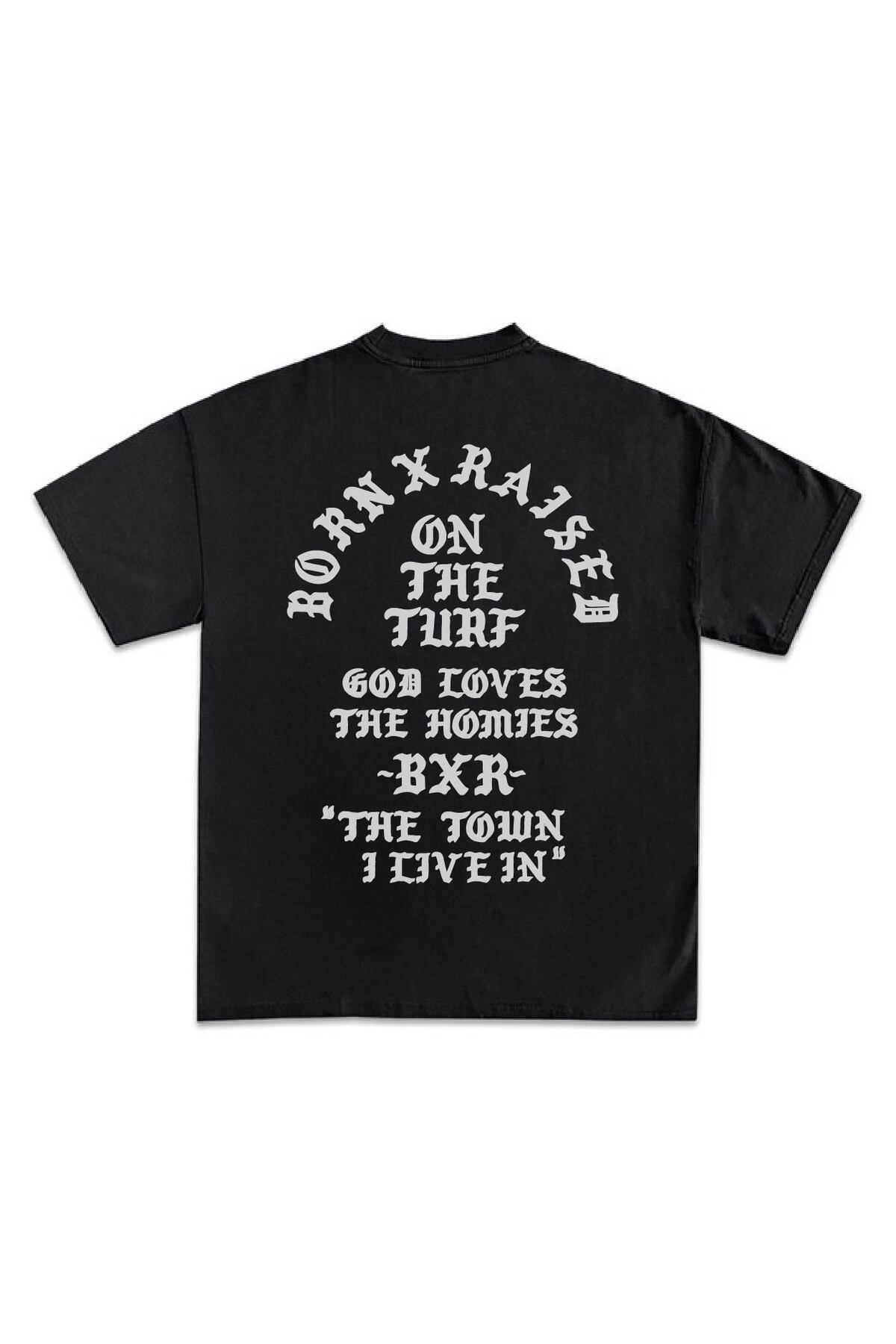 RawNox Unisex Bol Kalıp RawNox Gangsta Series BornXRaised Baskılı Tshirt