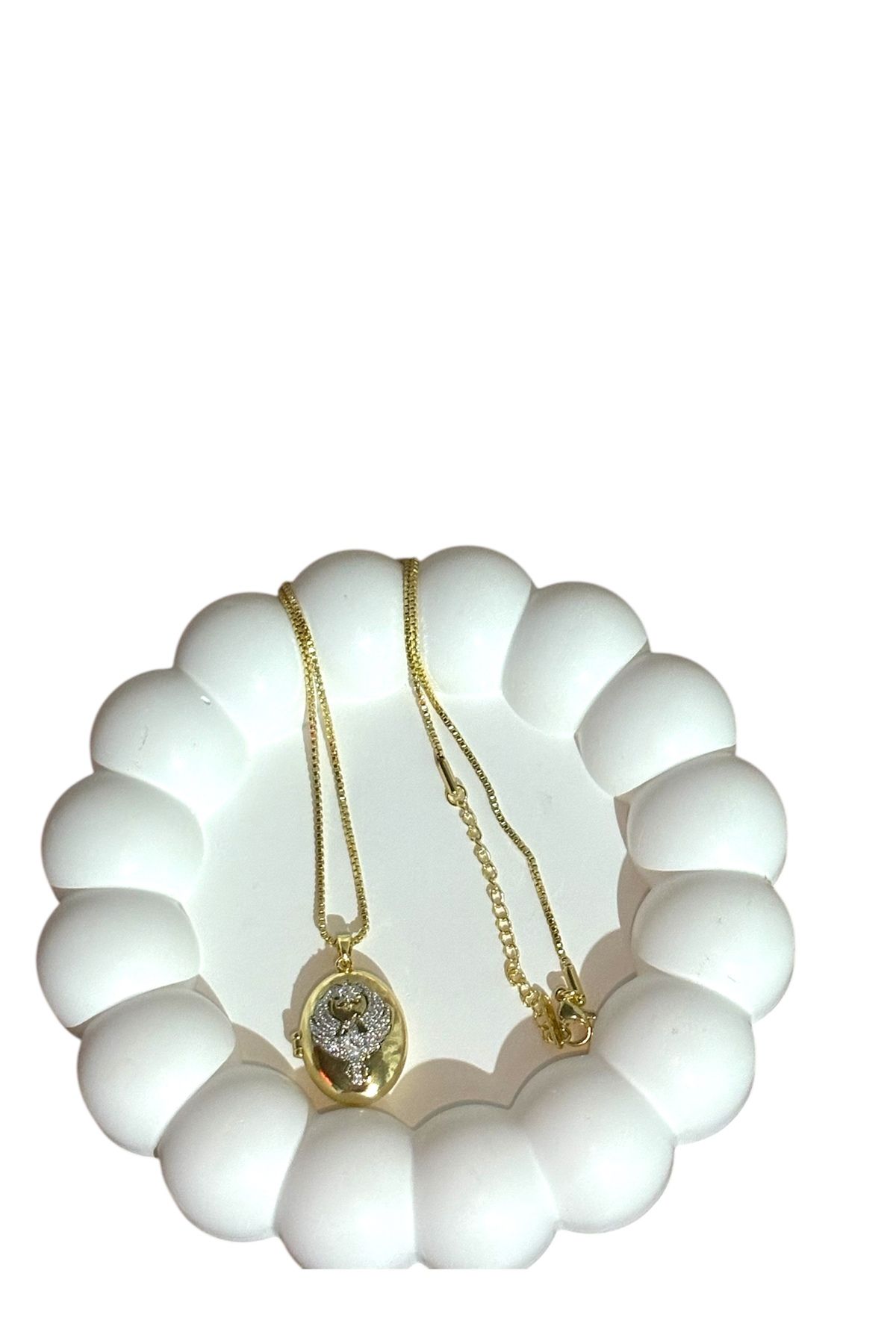 Lumina Jewelry Anka Kuşu Figürlü Zirkon Taşlı Lüks Çelik Madalyon Kolye