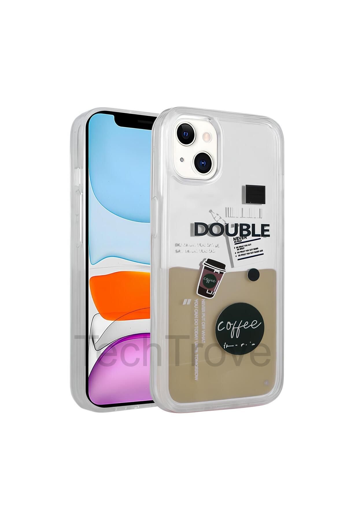 TechTrove Apple iPhone 14 Plus Kılıf Desenli Tasarım Sıvılı Coffee Tasarım Kapak