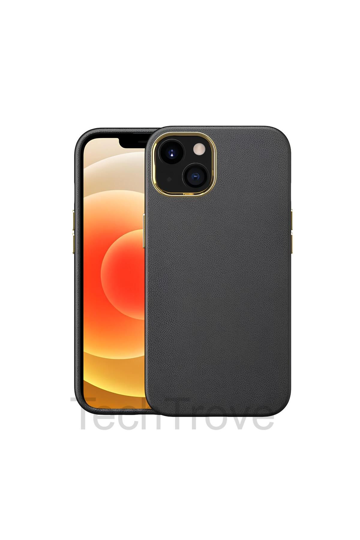 TechTrove Apple iPhone 13 Kılıf Deri Tasarım Kamera Koruma Çıkıntılı Elde Kaymaz Soft Kapak