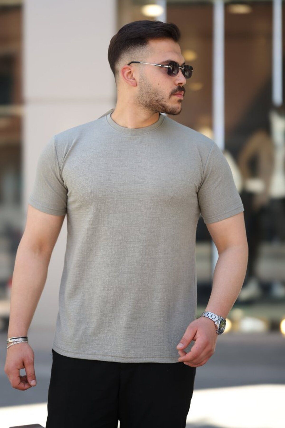 Eserden Erkek Ağaç Kabuğu Desenli Kısa Kollu T-shirt
