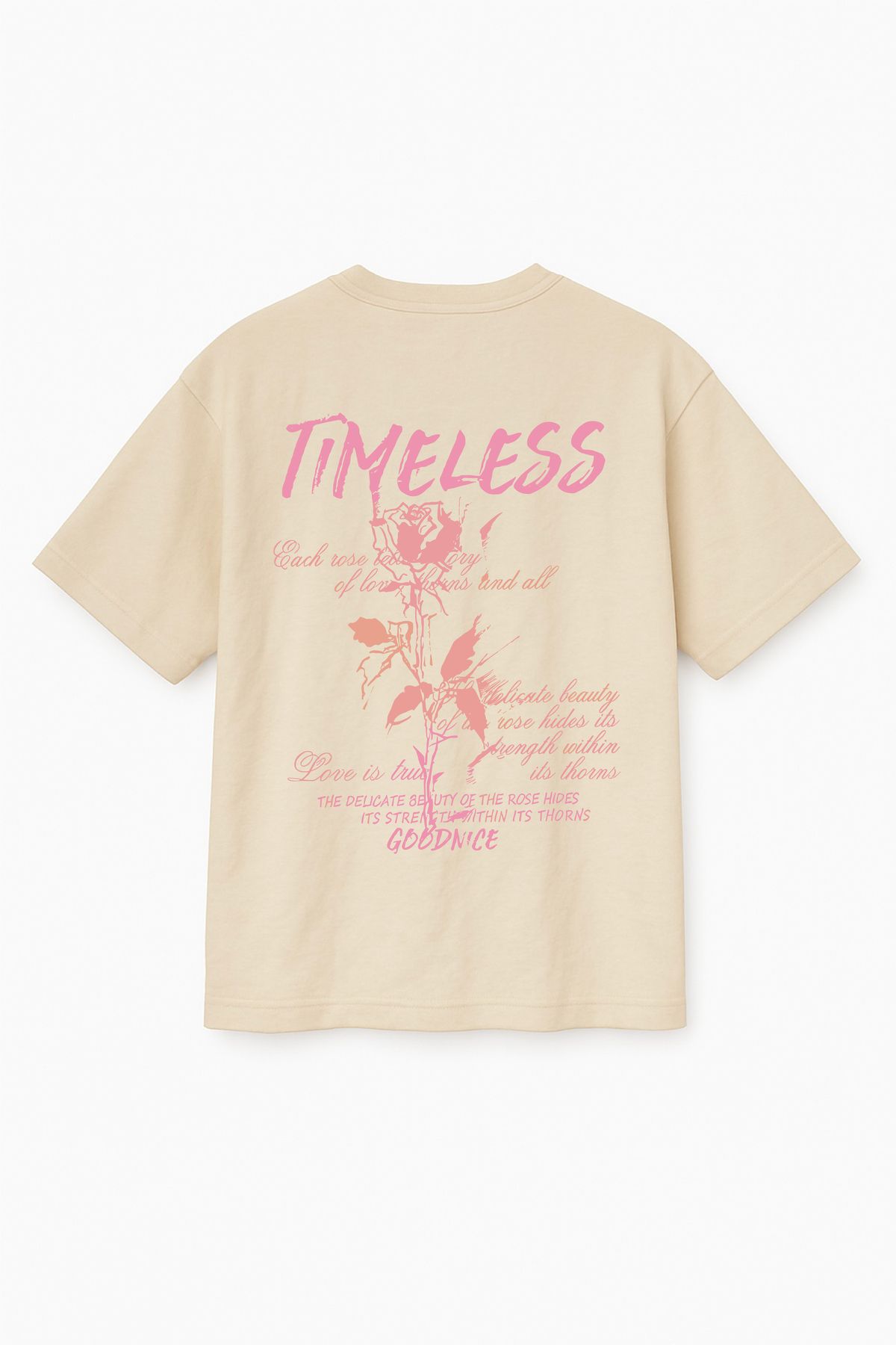 Altair Tr Bej Renk Oversize Timeless Gül Çiçek Baskılı Unisex Tişört T-Shirt