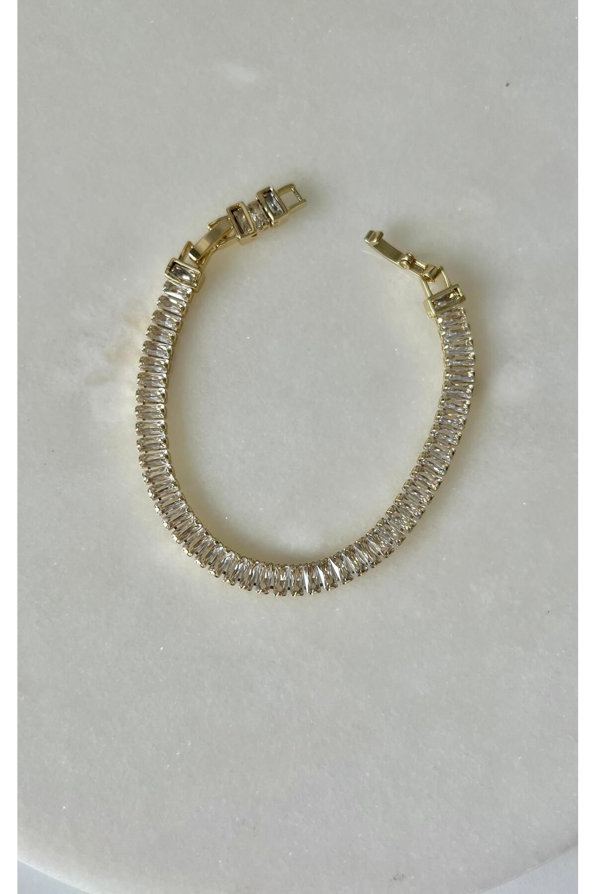 rimeaccessories 14k altın kaplama su yolu zirkon taşlı gold bileklik