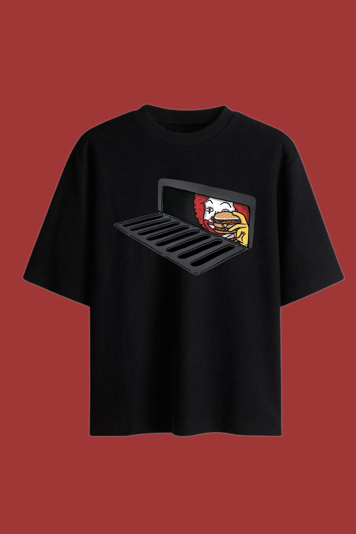 Dupe Design Clown Baskılı Oversize Siyah T-shirt