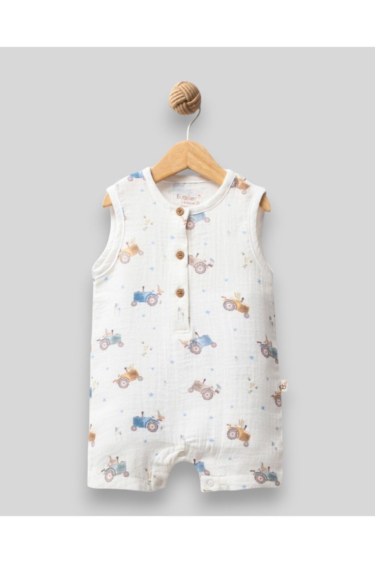 MINNOOSH BABY TRAKTÖR DESENLİ MÜSLİN KUMAŞ UNISEX TULUM
