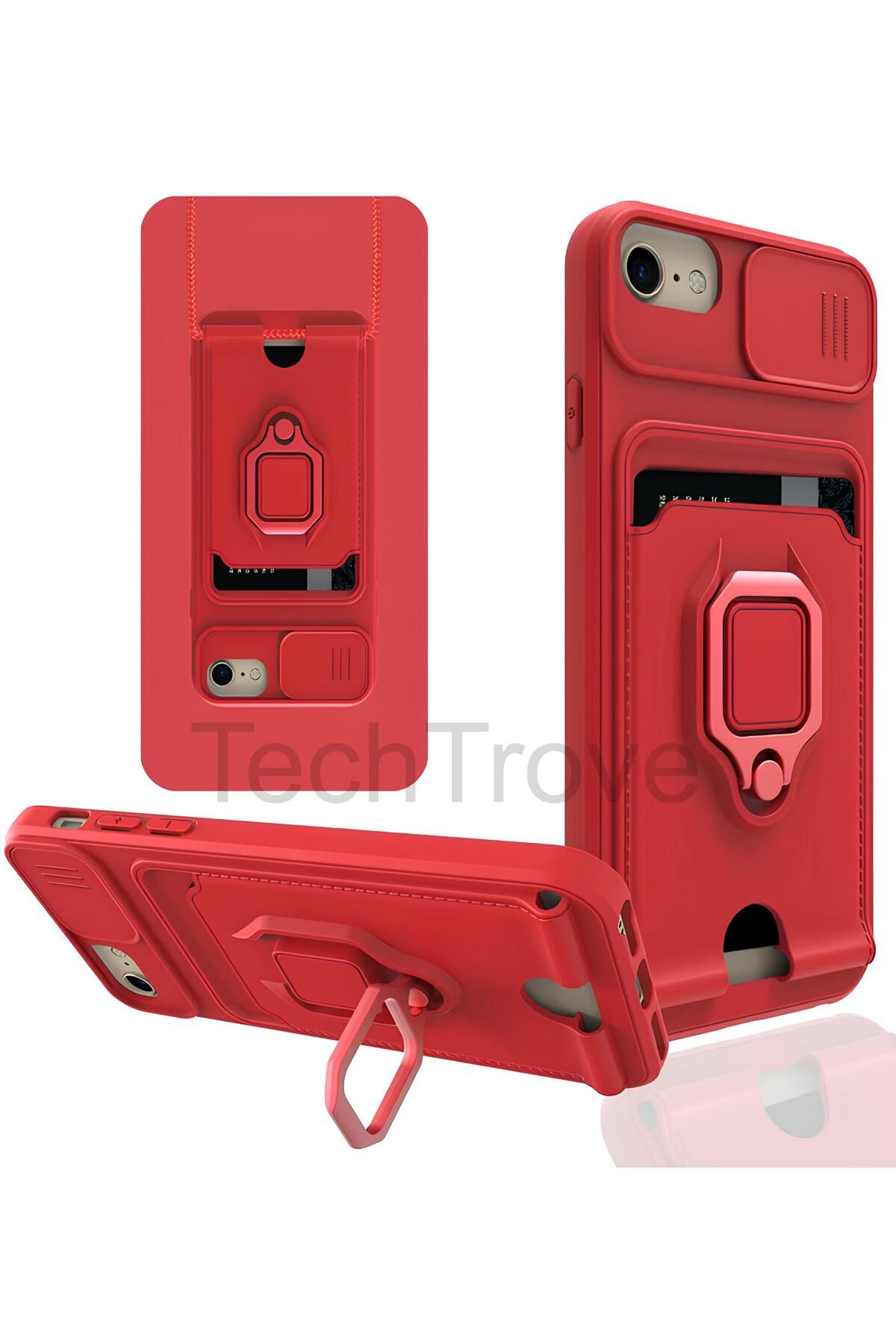 TechTrove iPhone 6 Kılıf Kamera Koruma Sürgülü Kartvizitli Kartlıklı Standlı İpli Renkli Kapak