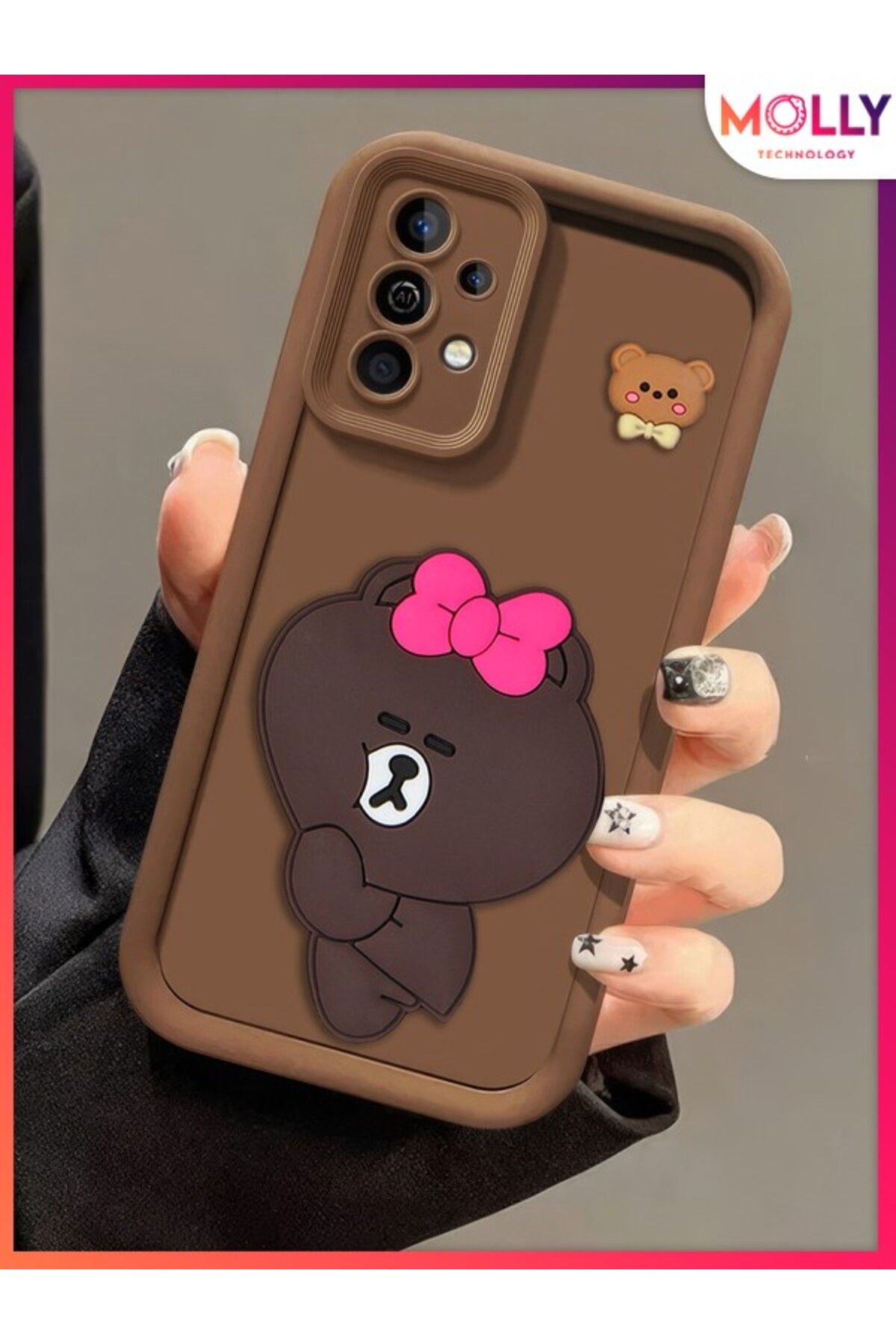 Molly Samsung Galaxy A32 İçin Fallow Brown Kenarları Kalın 3d Kabartmalı Alice Bear Silikon Kılıf