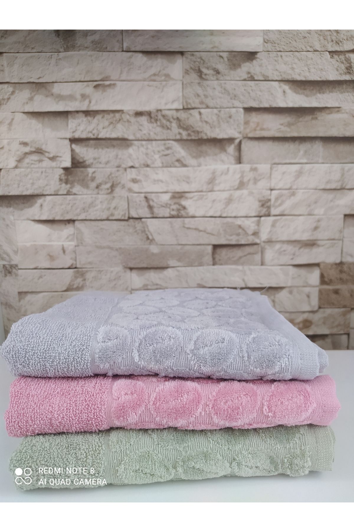 ce home collectıon %100 pamuklu jakarlı kadife 3 lü havlu seti yeşil-gri-pembe el/yüz havlusu