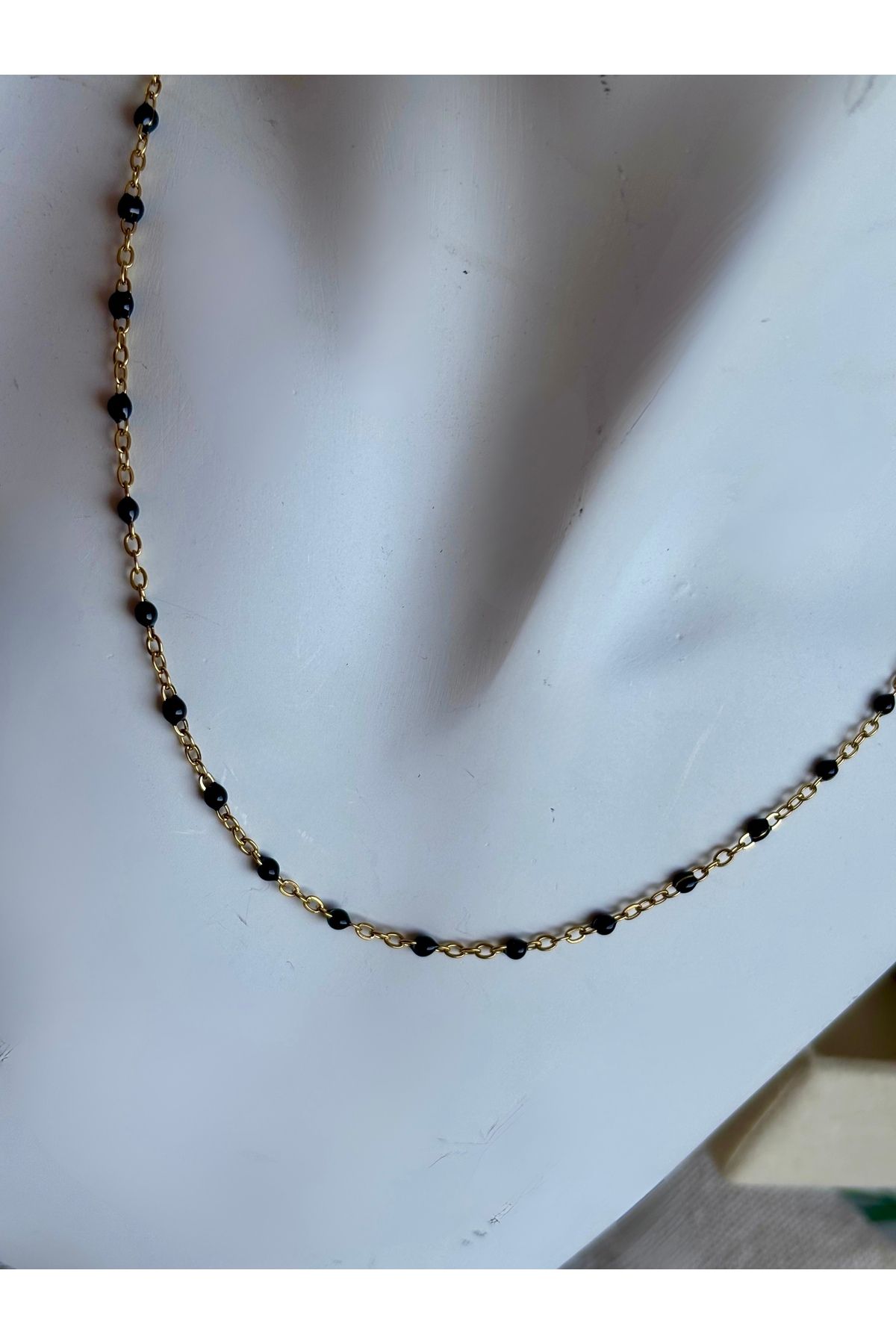 ixchel store Çelik Siyah Mineli Kolye