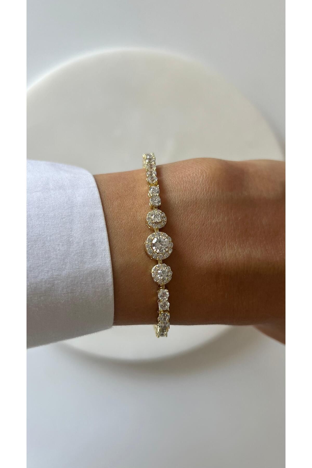 rimeaccessories 14k altın kaplama sıralı zirkon taşlı gold bileklik