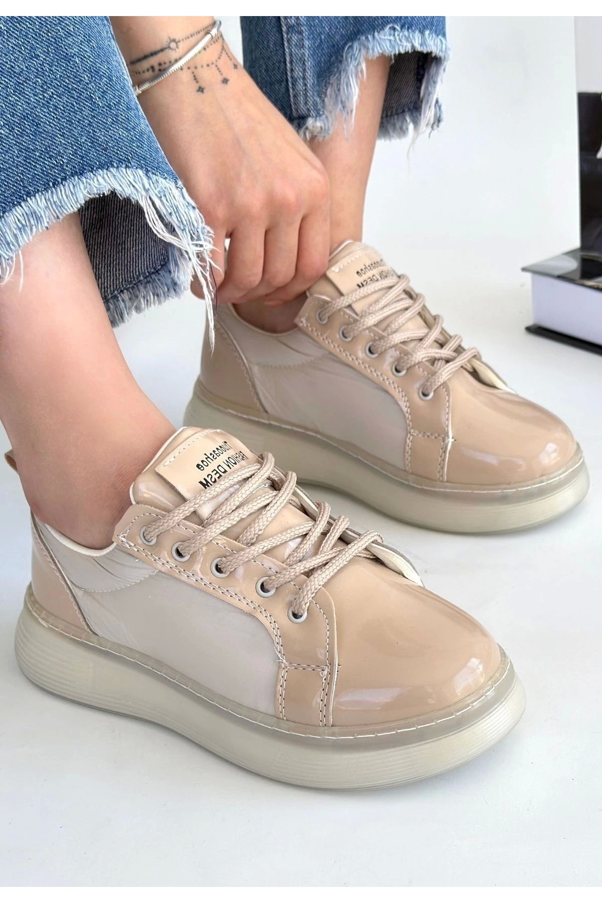 OurStyles Piona Bej Rugan Bağcıklı Spor Ayakkabı