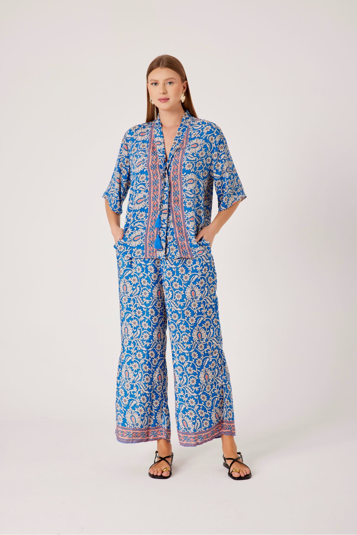 T'u Collection Yazlık Hint İpeği Pantalon Gömlek 2'li Takım