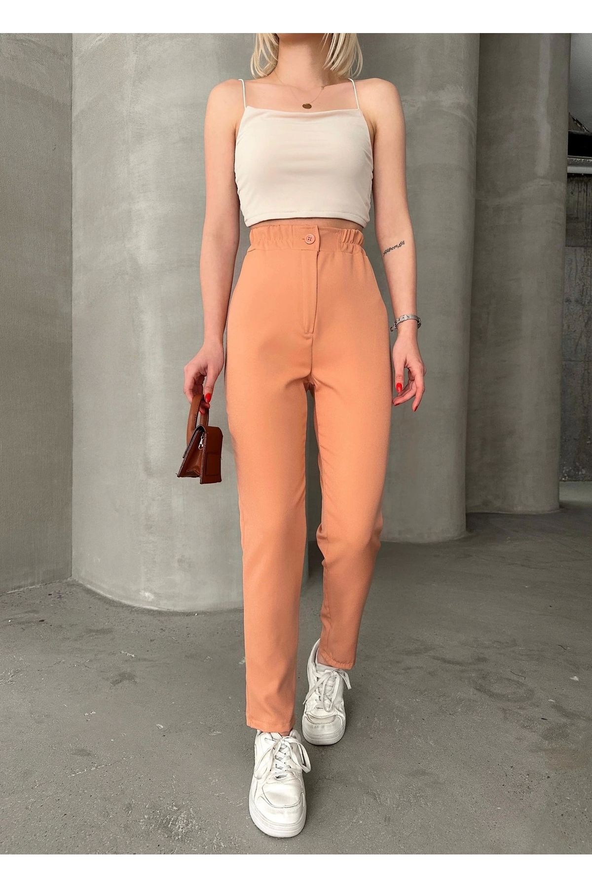 OurStyles Beli lastikli karamel pantolon